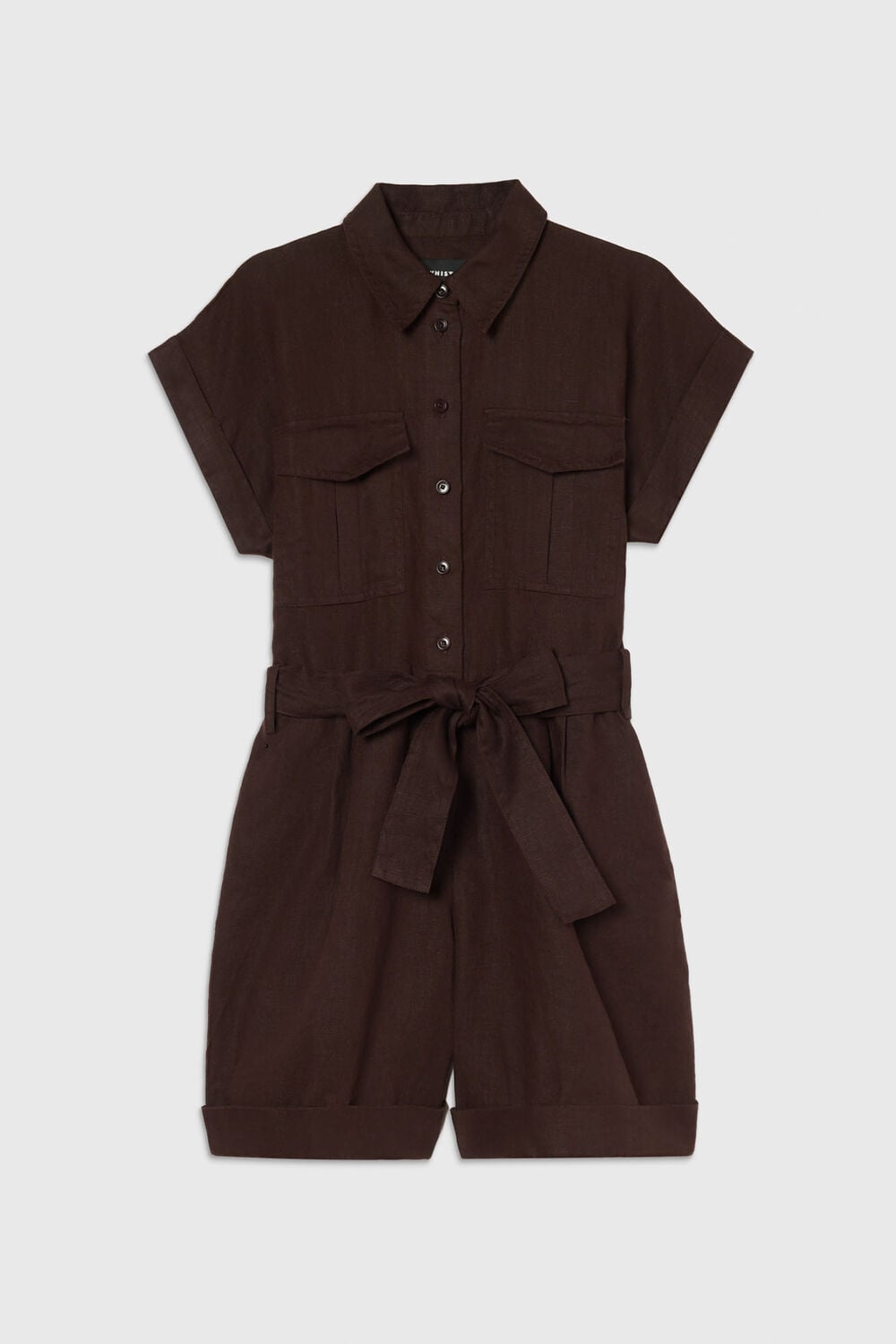 Chocolate Pocket Detail Linen Playsuit