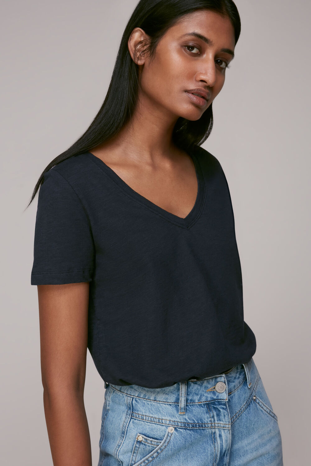 Sophie V Neck Cotton Tshirt Navy