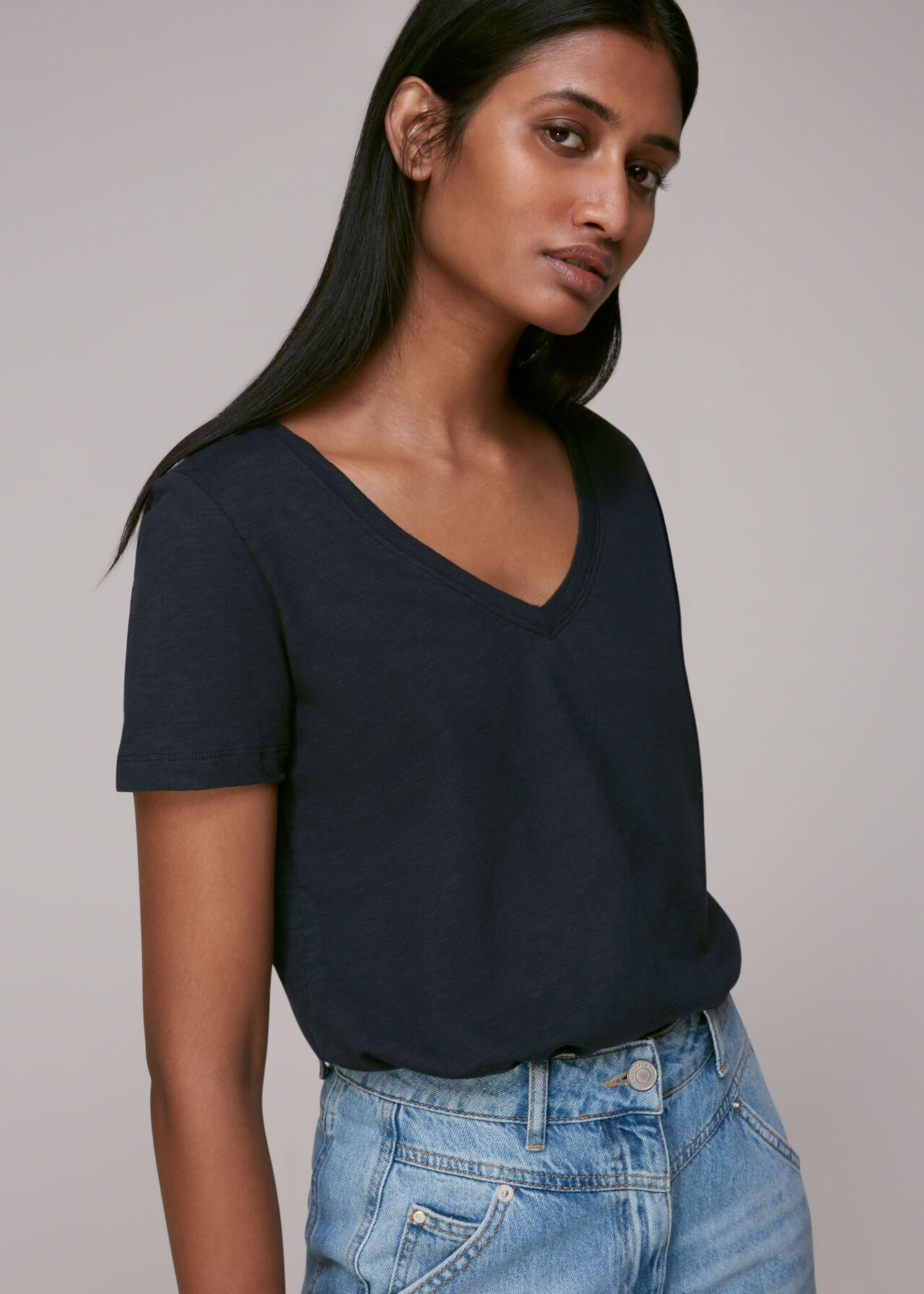 Sophie V Neck Cotton Tshirt Navy