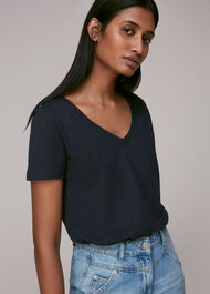 Sophie V Neck Cotton Tshirt Navy