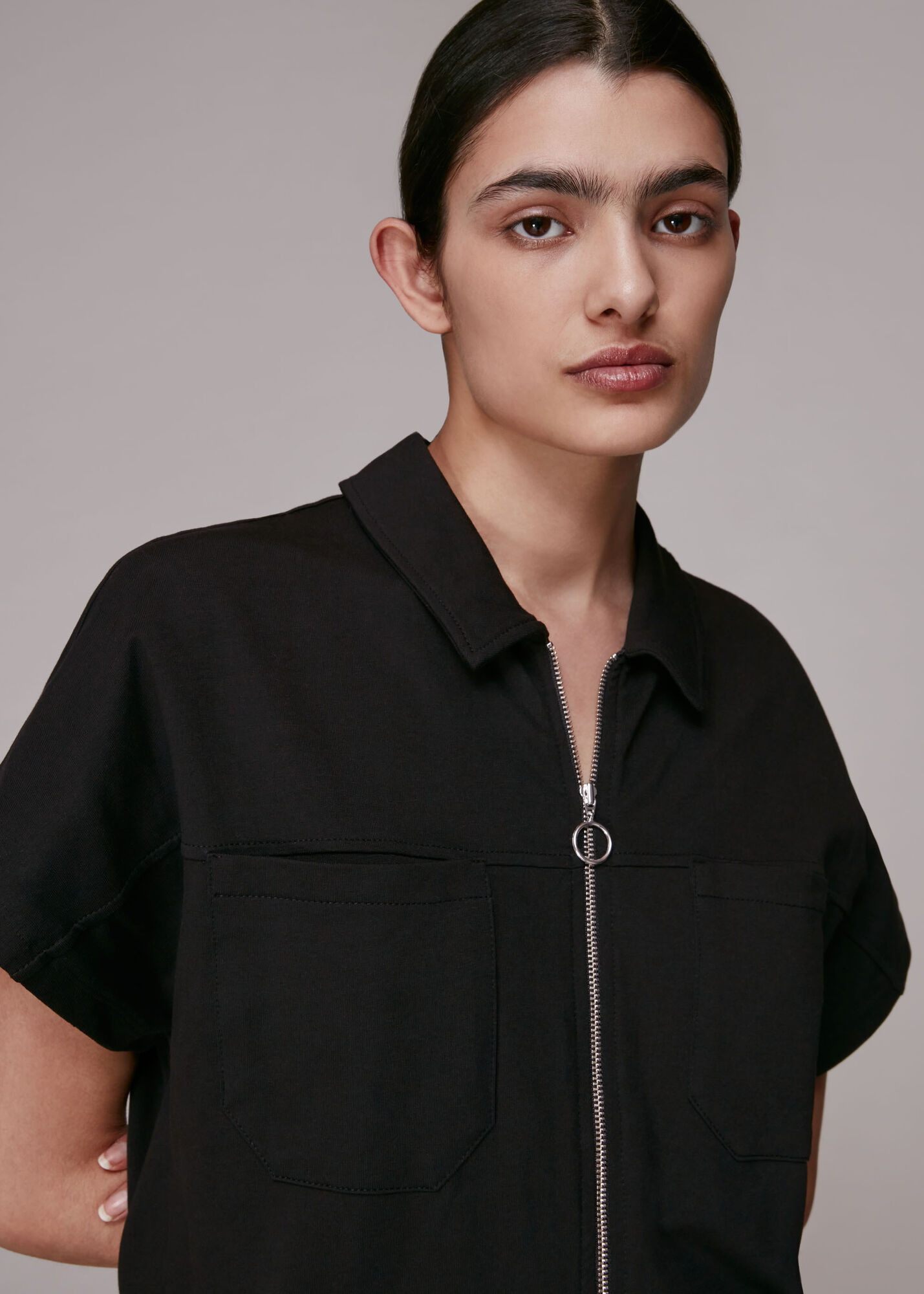 Black Ruby Zip Front Jersey Jumpsuit WHISTLES