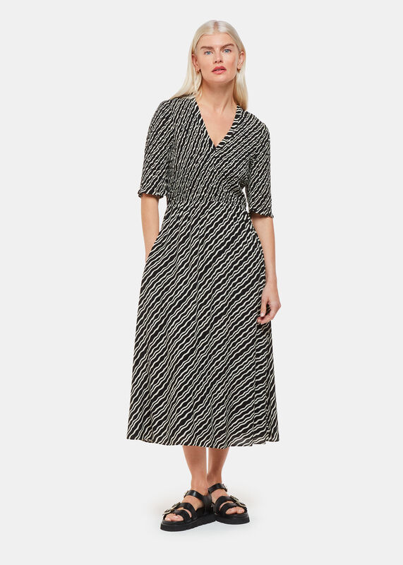 Petite Diagonal Ripple Shirred Dress