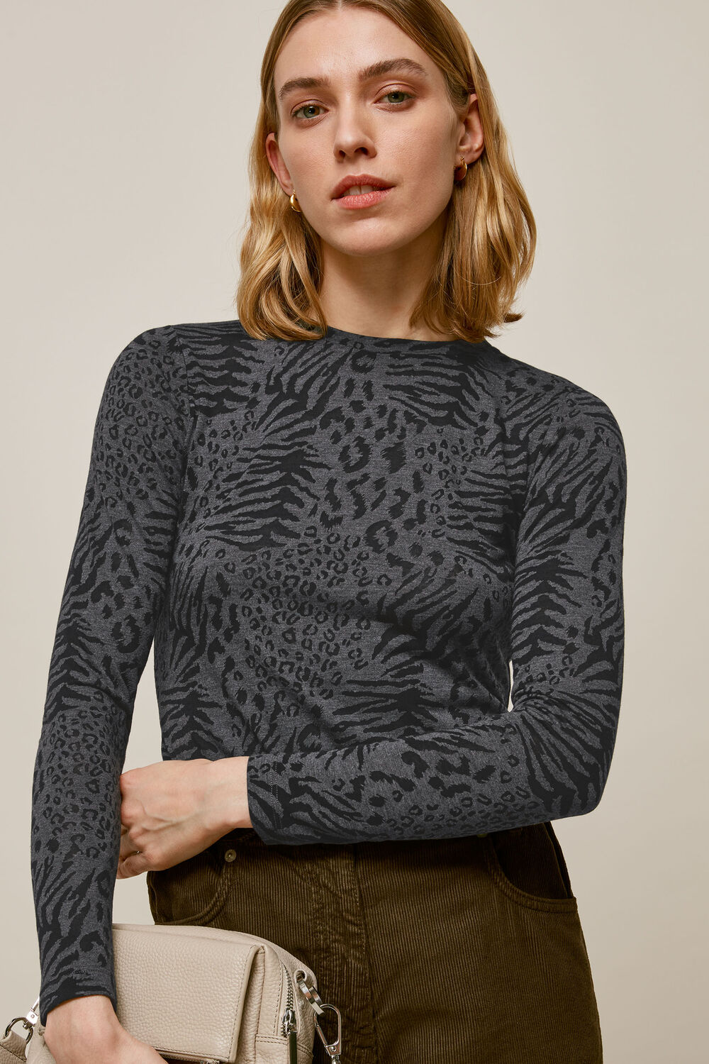 Animal Burnout Crew Neck Top Grey/Multi
