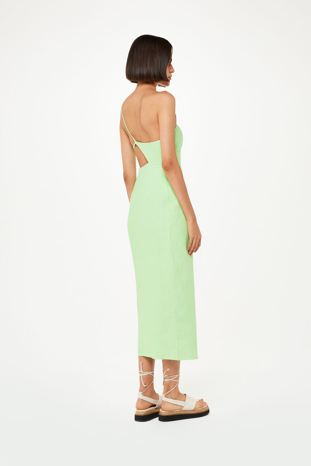 Lime One Shoulder Linen Mix Dress