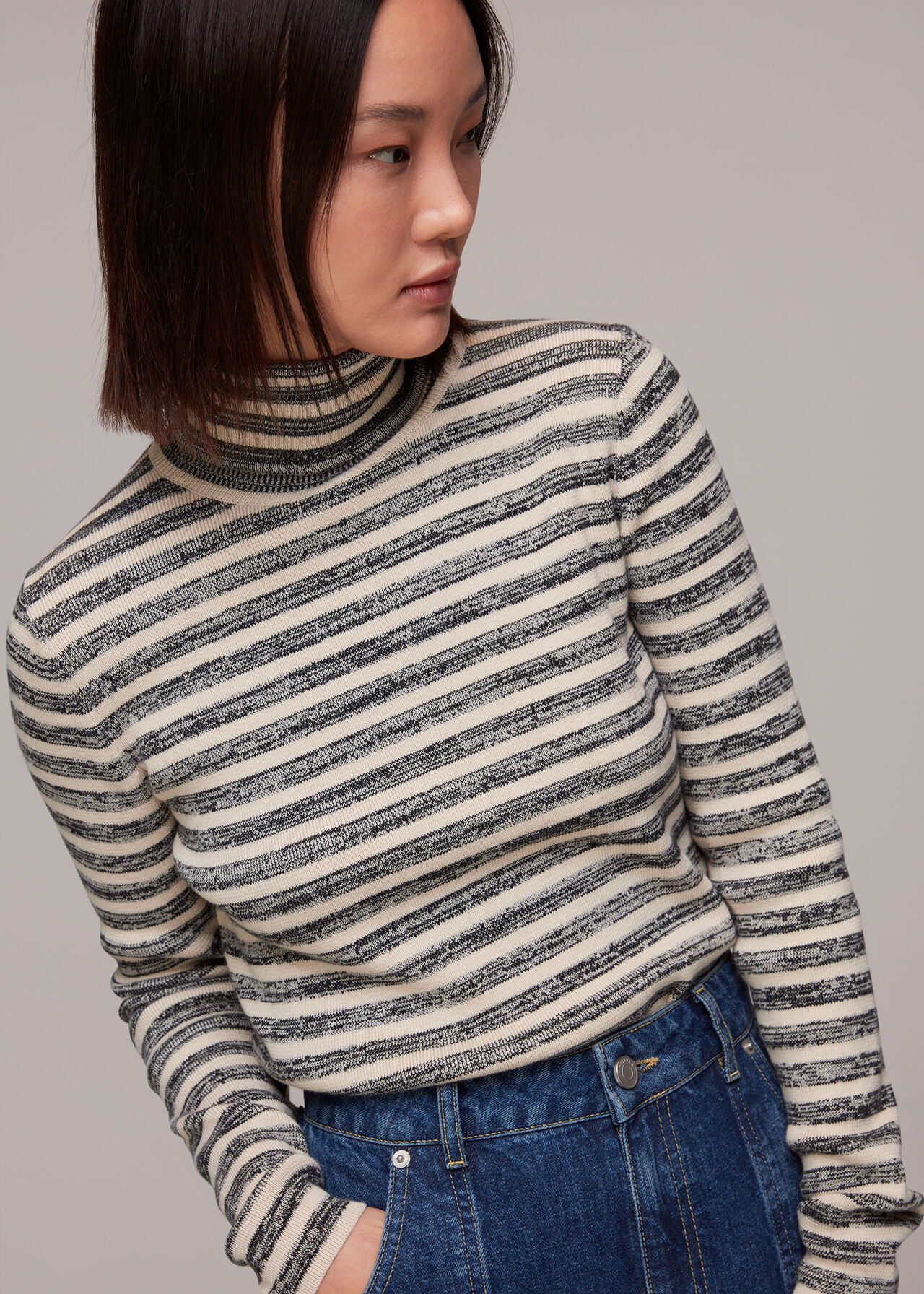 Stripe Polo Neck Knit