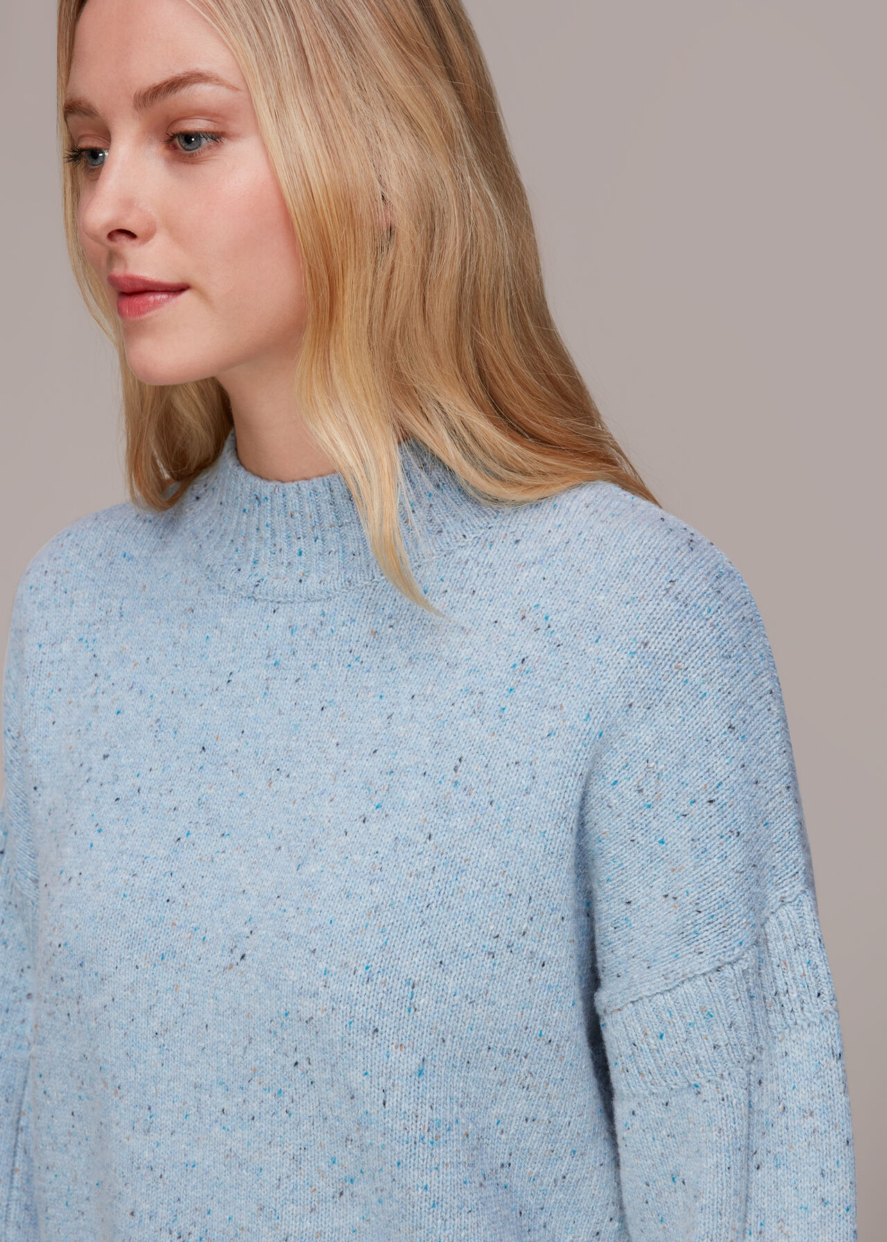 Pale Blue Flecked Funnel Neck Jumper | WHISTLES