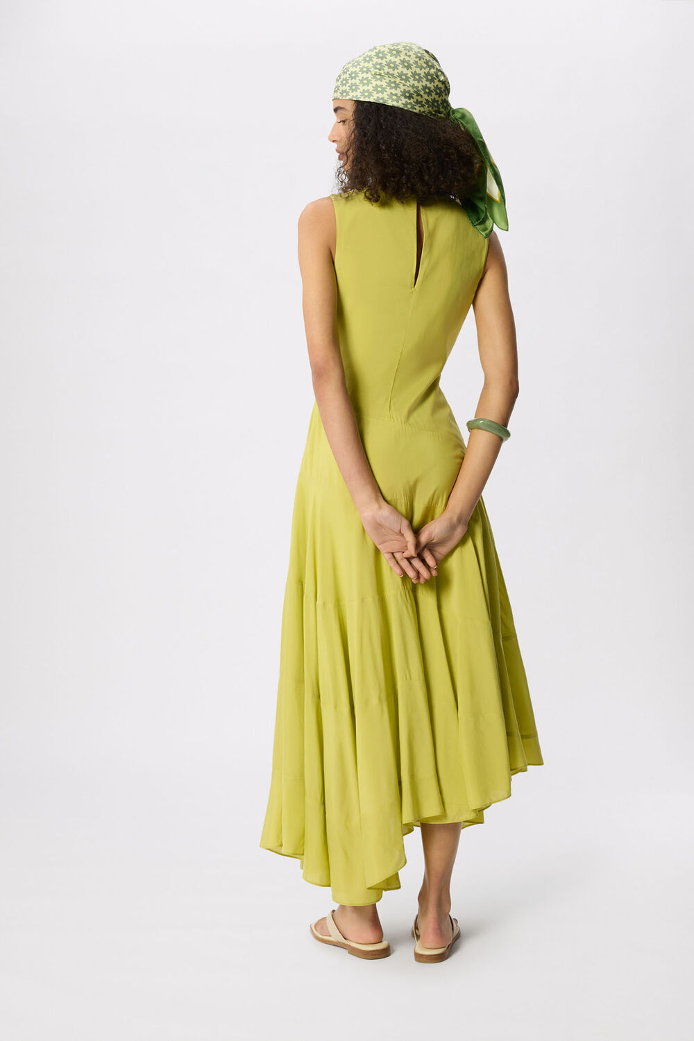 Pale Green Sleeveless Tiered Midi Dress