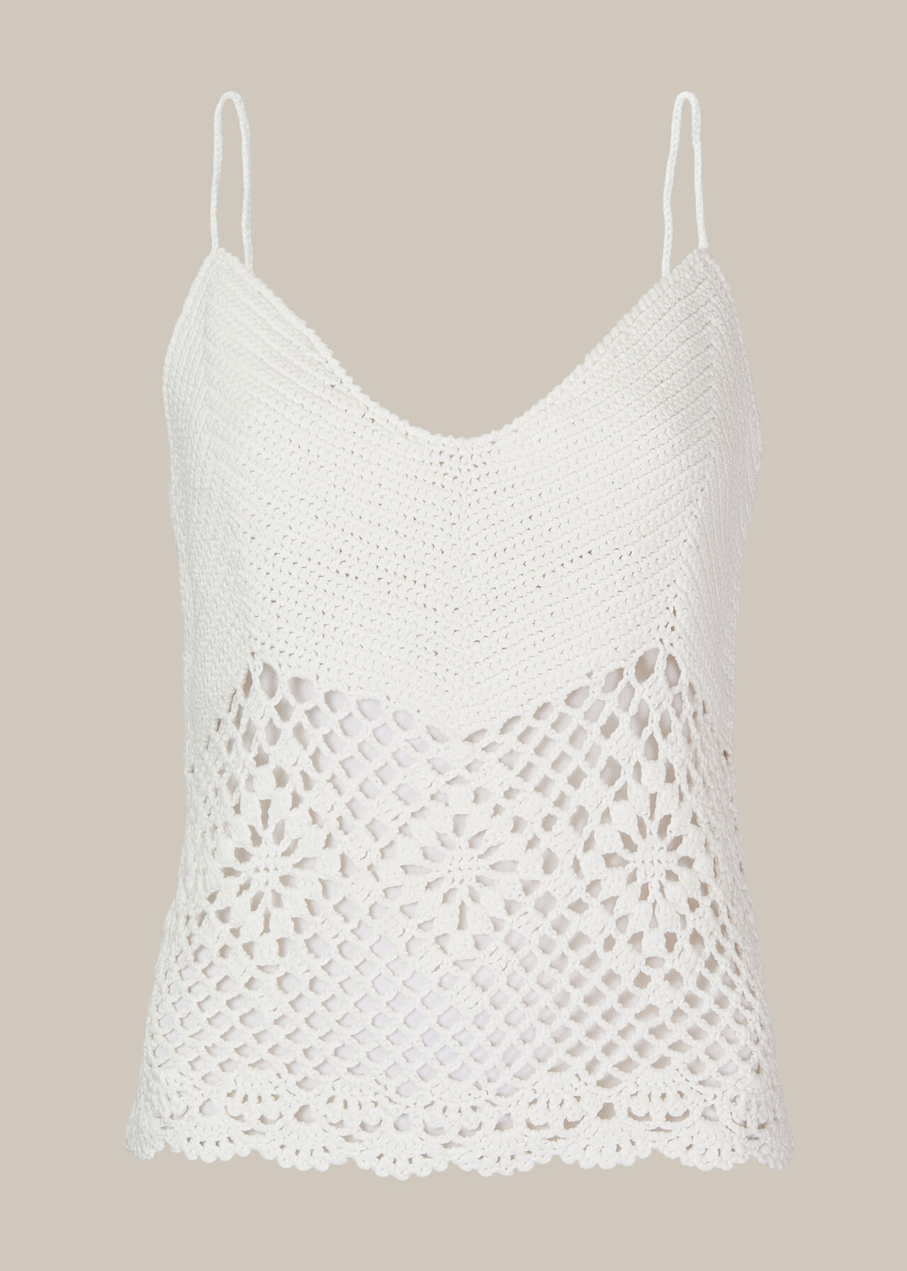 White Strappy Crochet Knit Top WHISTLES Whistles UK