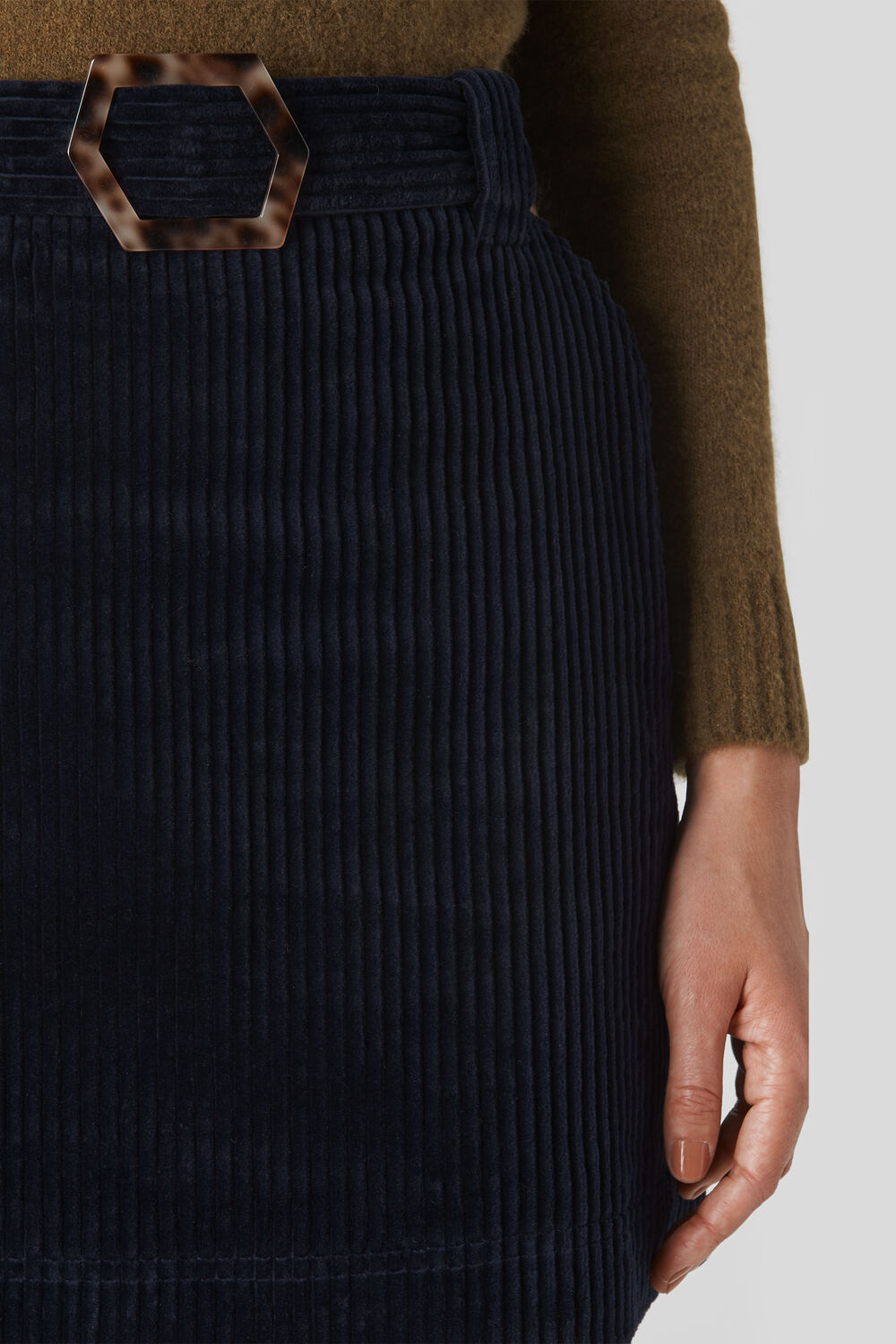 Cord Resin Buckle Skirt Navy