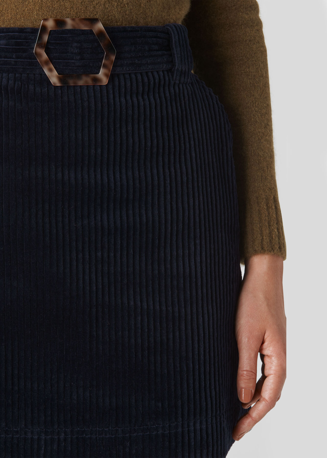 Cord Resin Buckle Skirt Navy