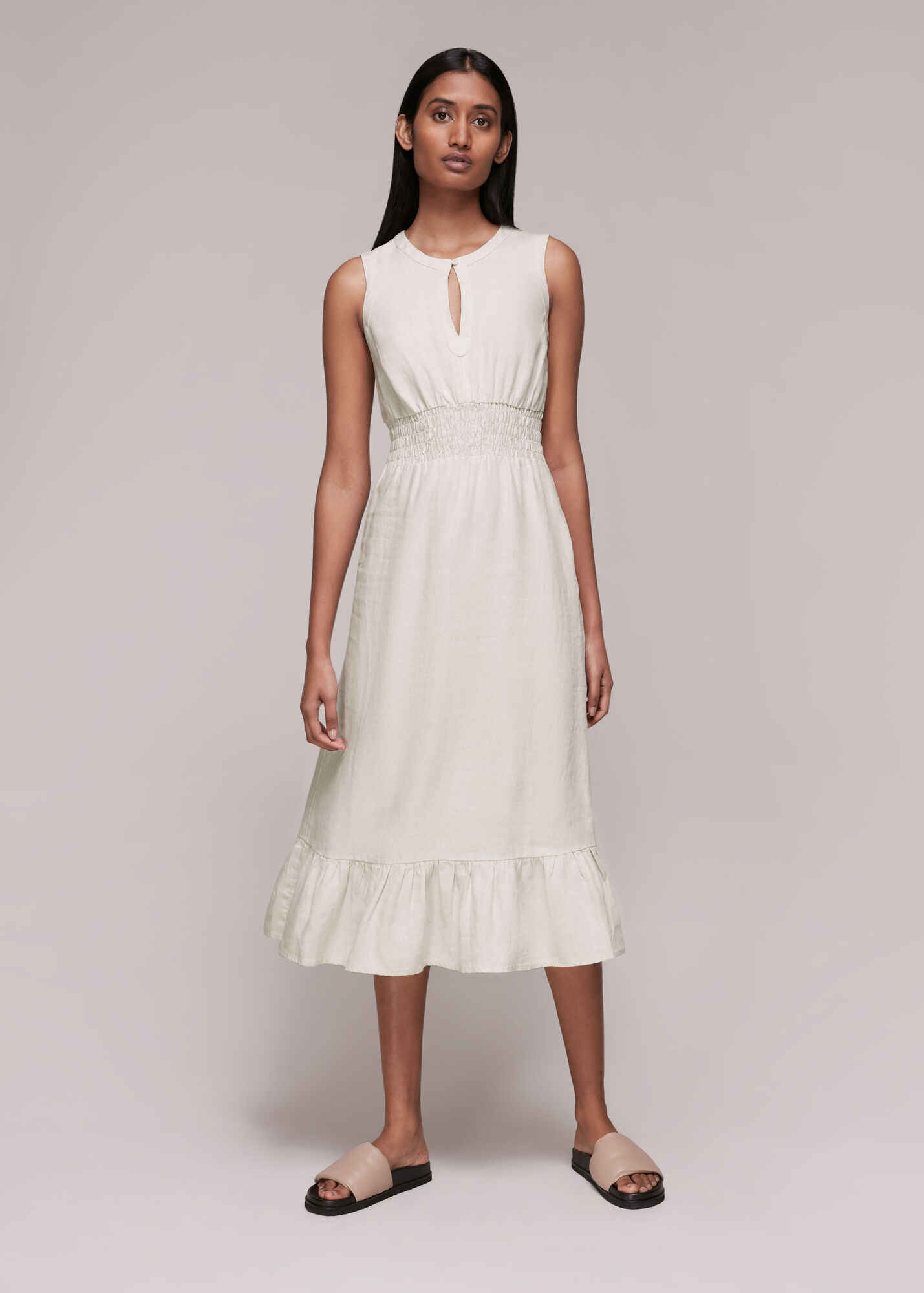 Stone Matilda Smocked Linen Dress WHISTLES