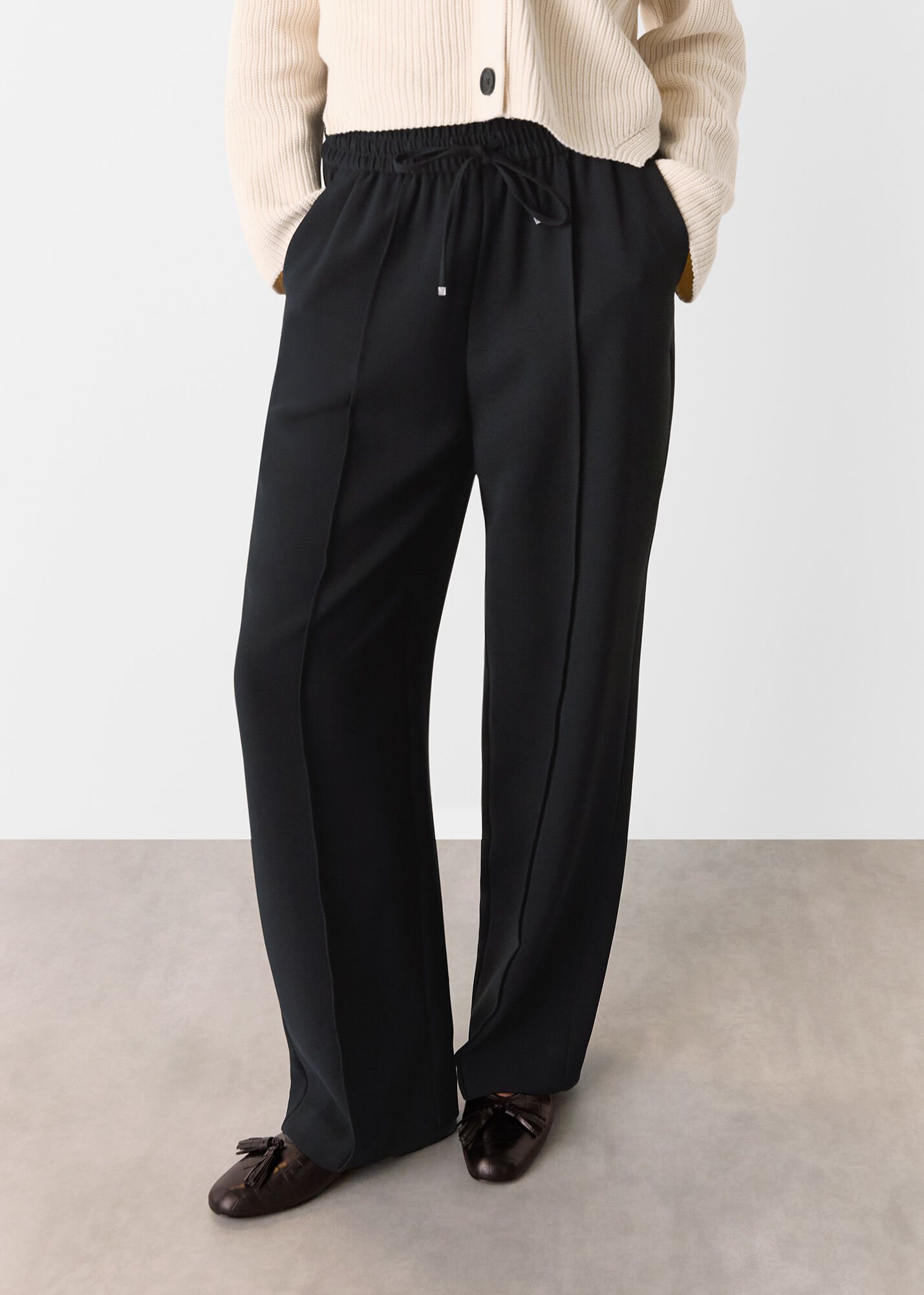 Women's Black Drawstring Waist Crepe Pants | Whistles US |
