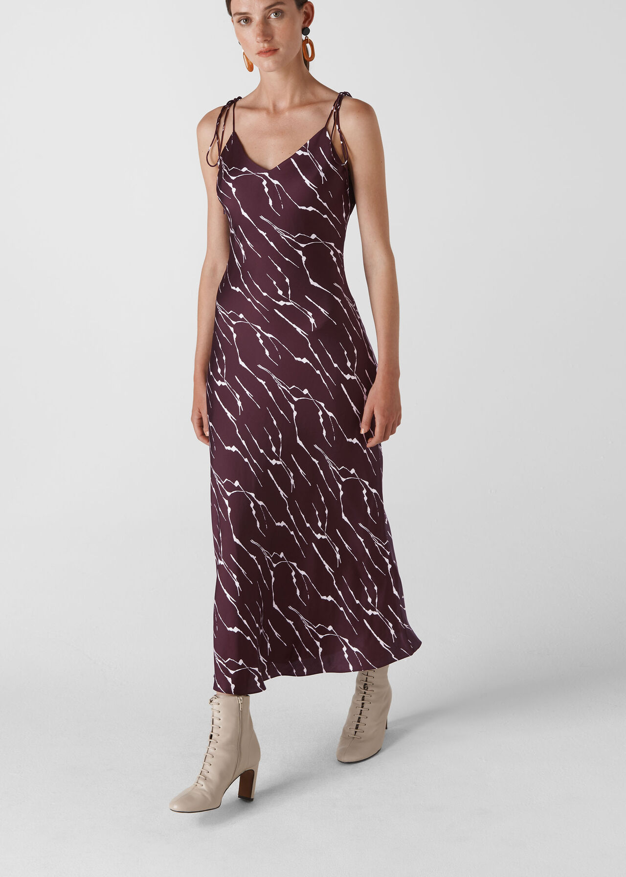 Dagma Twig Print Slip Dress Burgundy