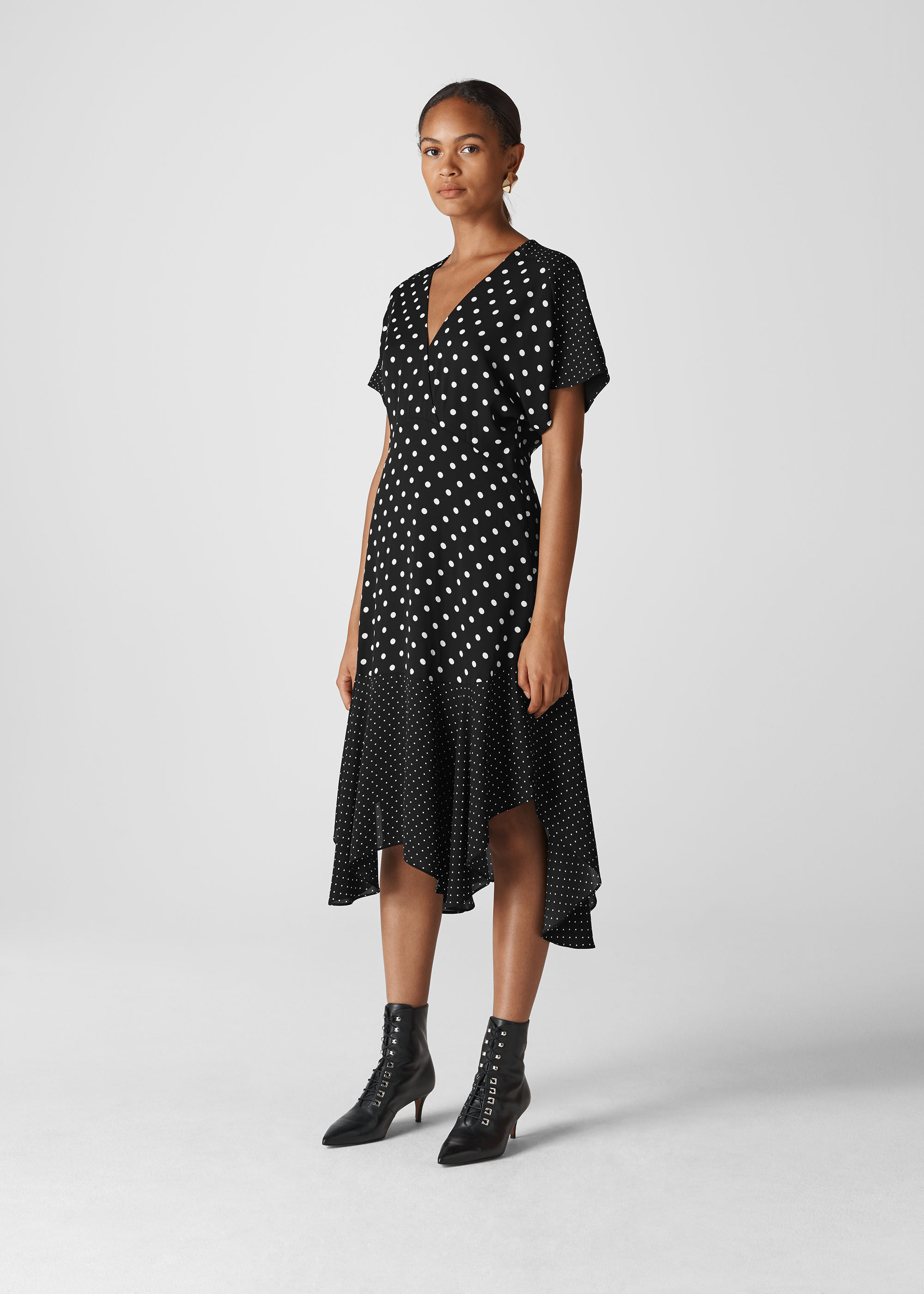 white with black dots dress