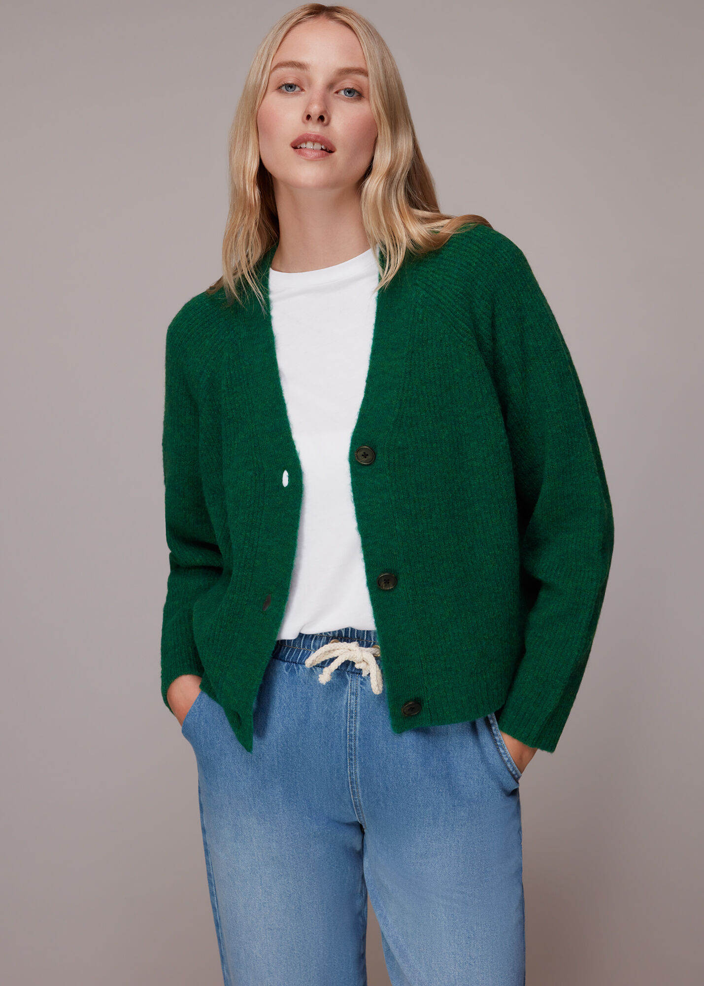 Green Skye Ribbed Cardigan WHISTLES