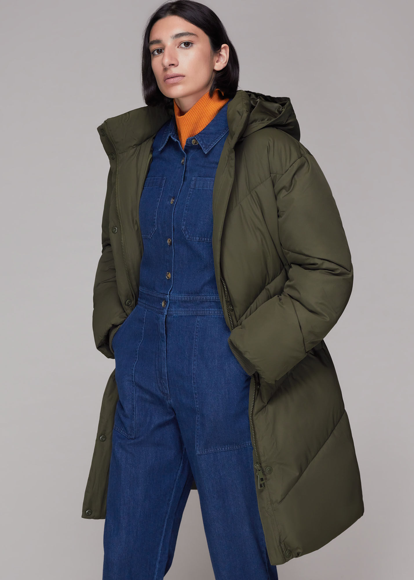 Khaki Tessa Hooded Longline Puffer WHISTLES