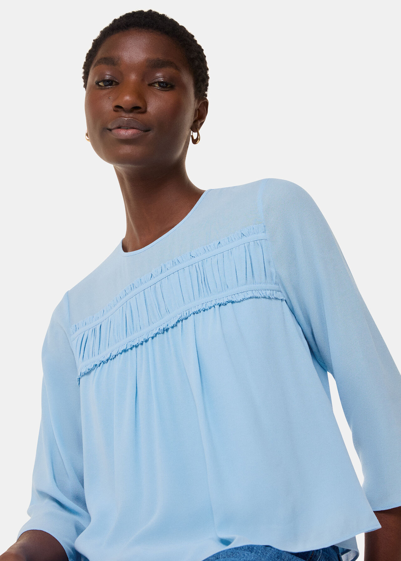 Pale Blue Laya Gather Detail Blouse | WHISTLES | Whistles US |
