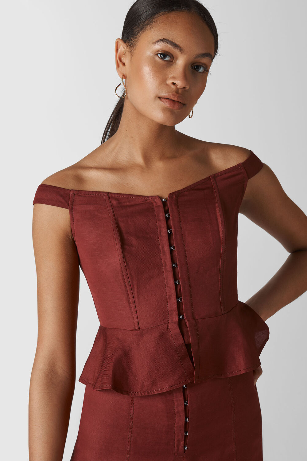 Sakari Corset Bardot Top Burgundy