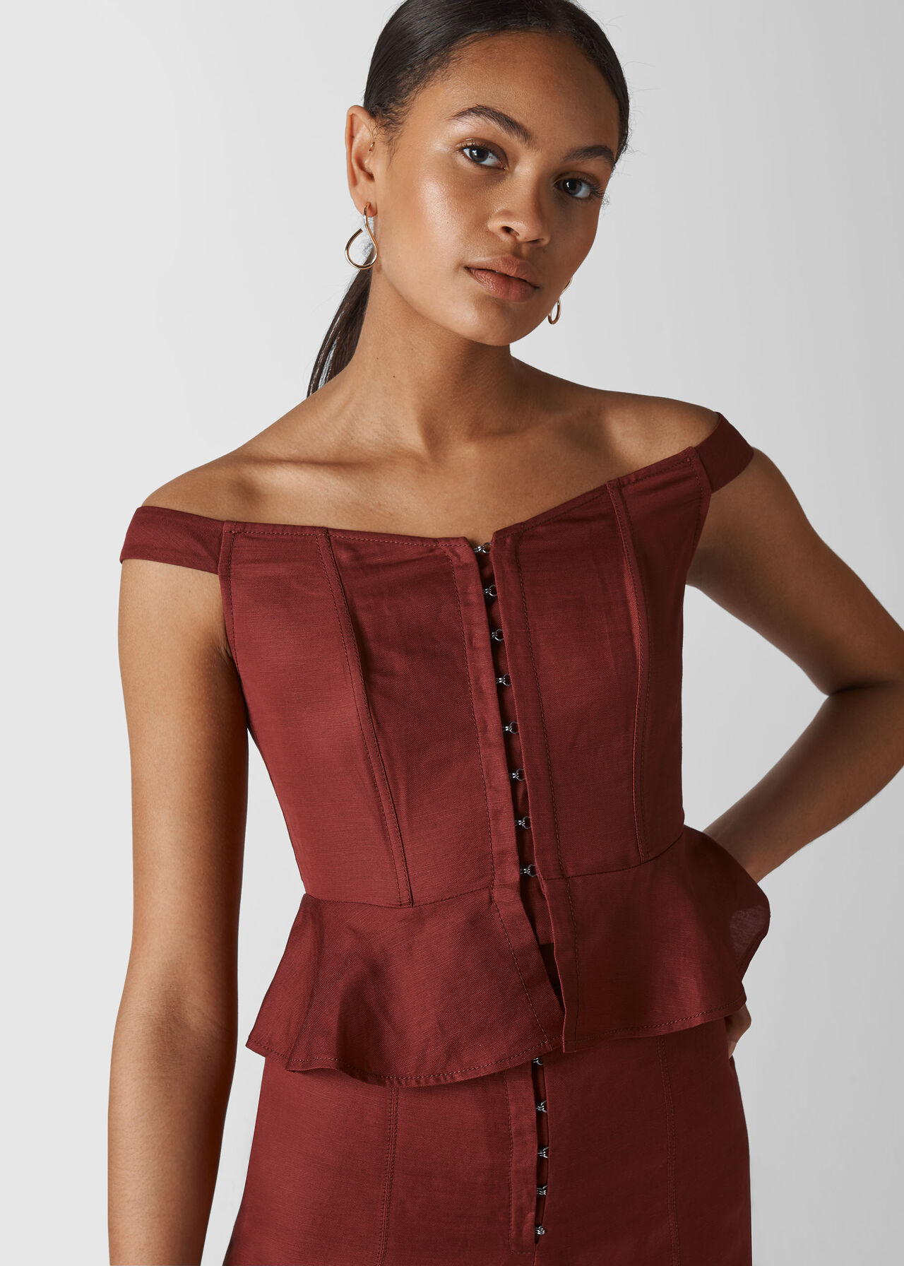 Sakari Corset Bardot Top Burgundy