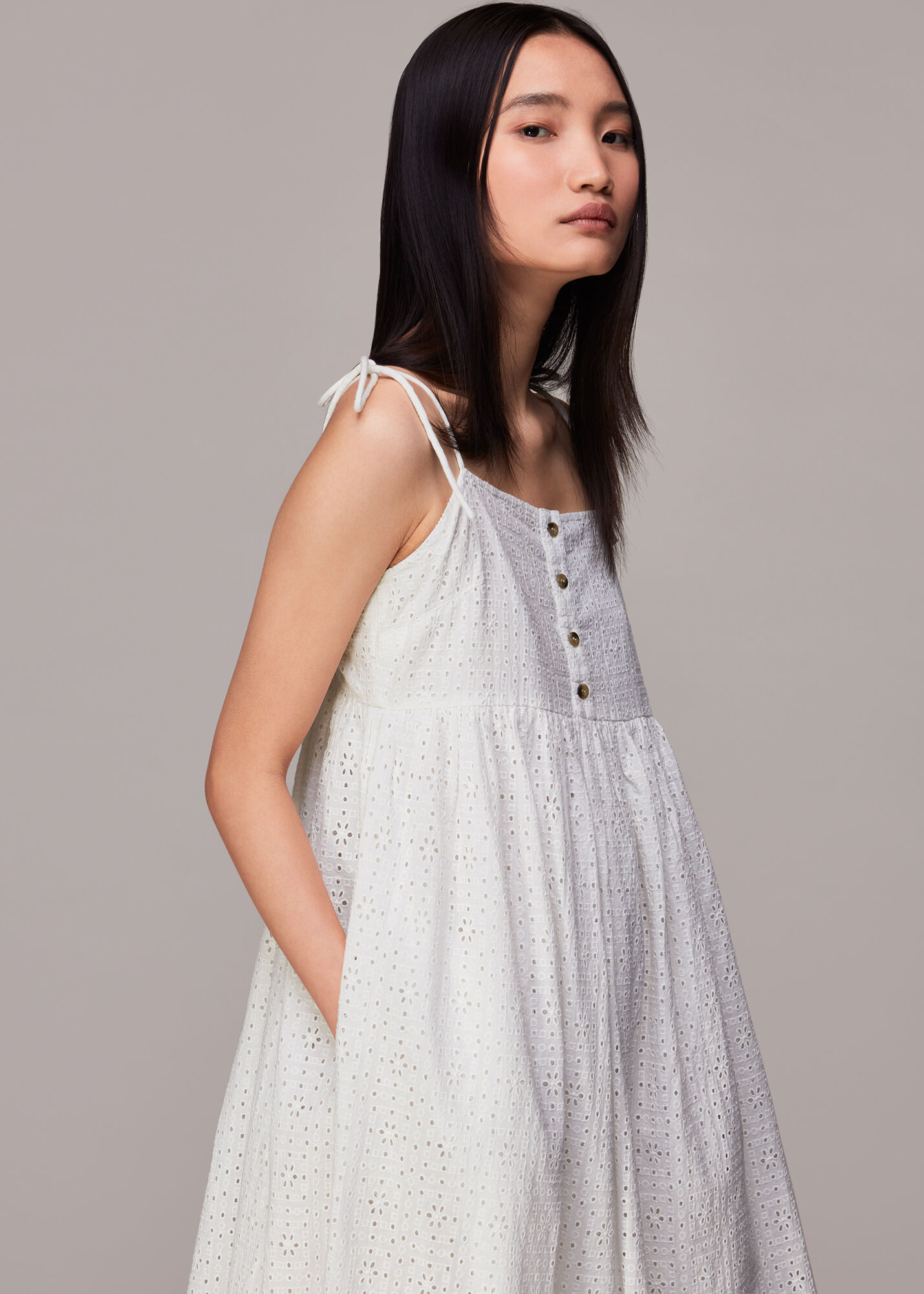 White Mabel Broderie Midi Dress 