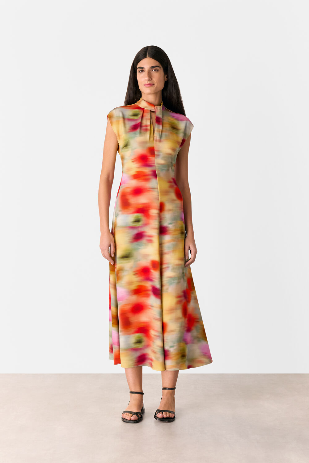 Multicolour Photographic Flower Midi Dress