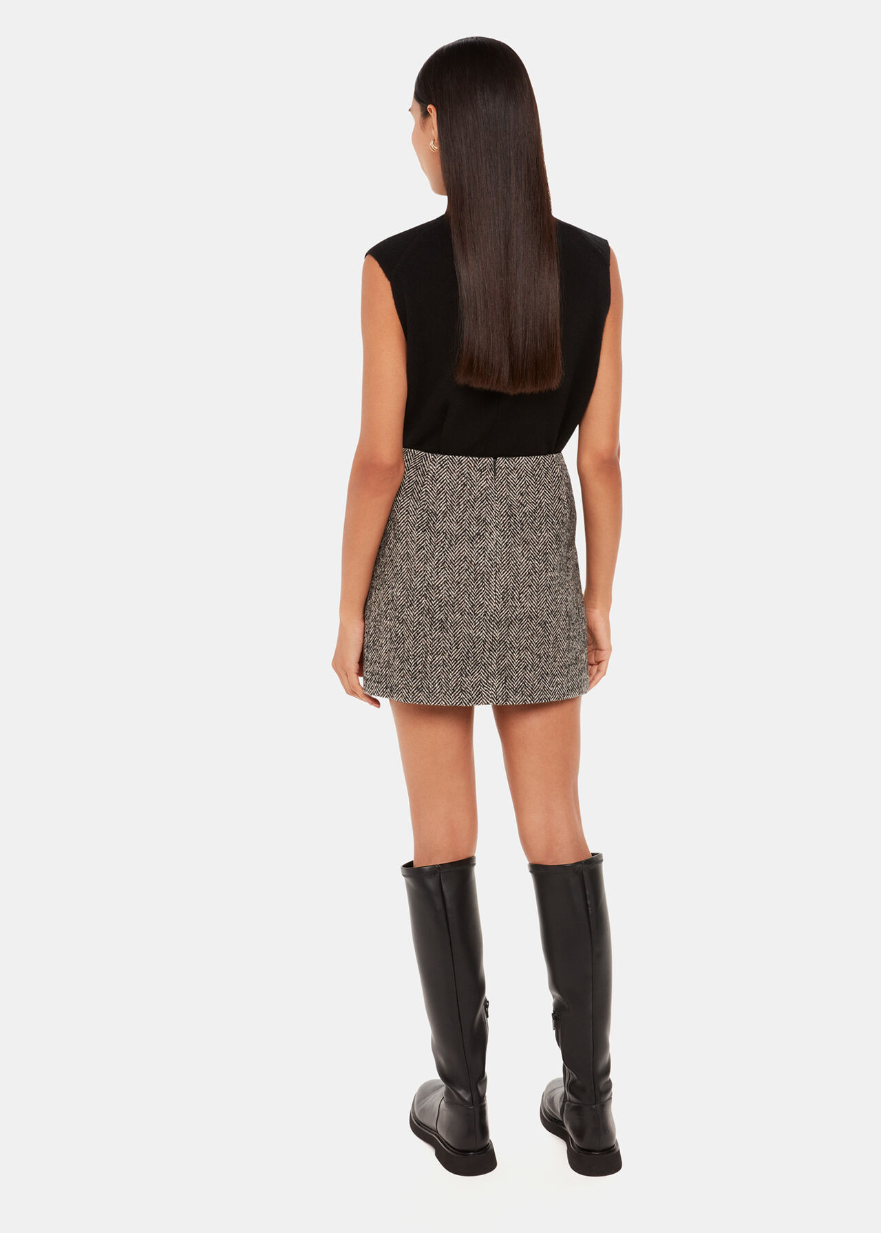 Herringbone Wool Mini Skirt