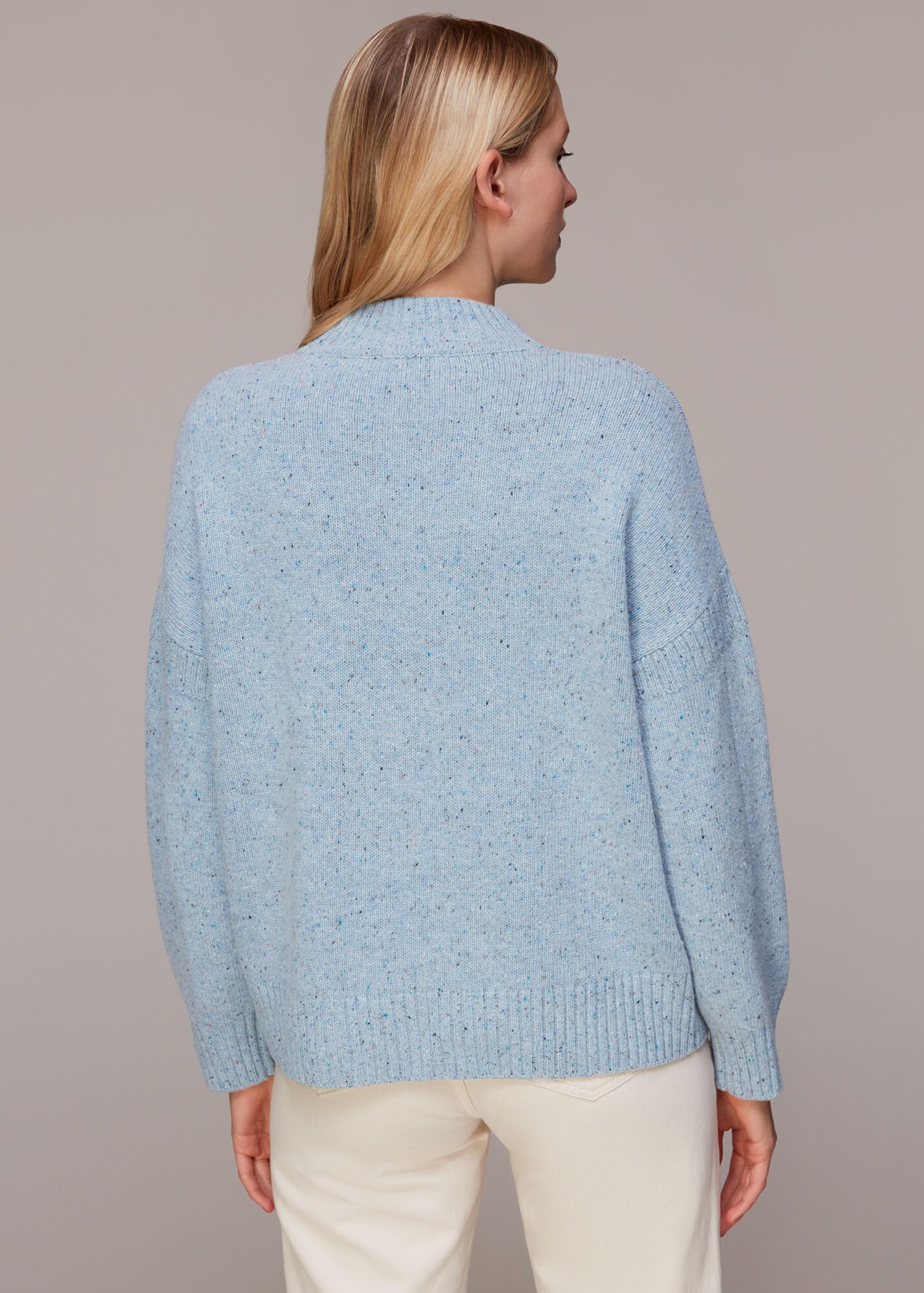 Pale Blue Flecked Funnel Neck Jumper WHISTLES