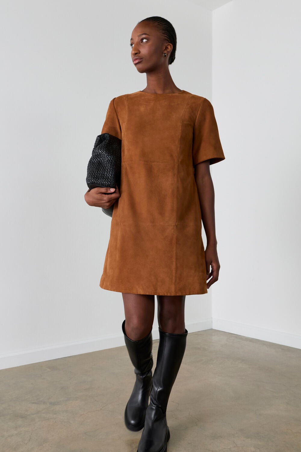 Suede Boxy Mini Dress