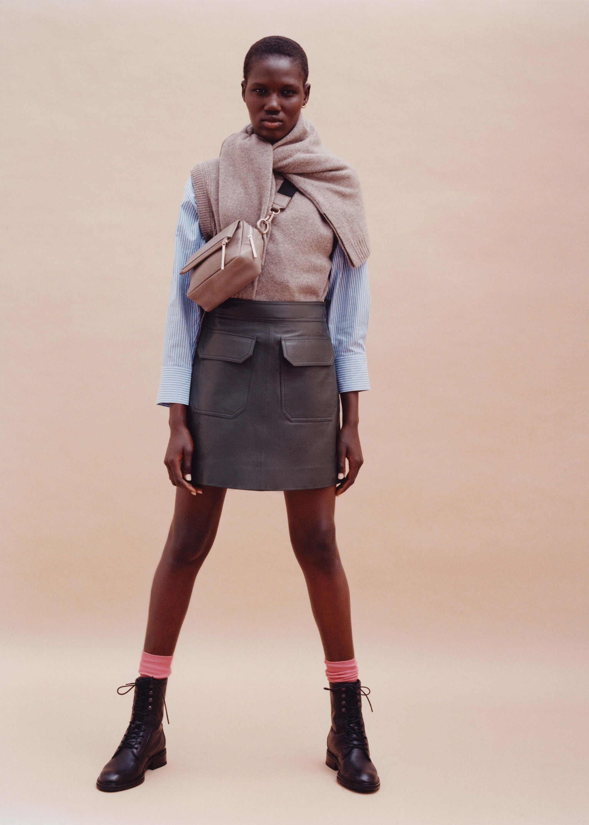 Dark Green Military Leather Pocket Skirt WHISTLES