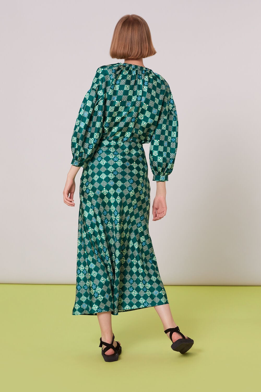 Silk Checkerboard Bias Skirt