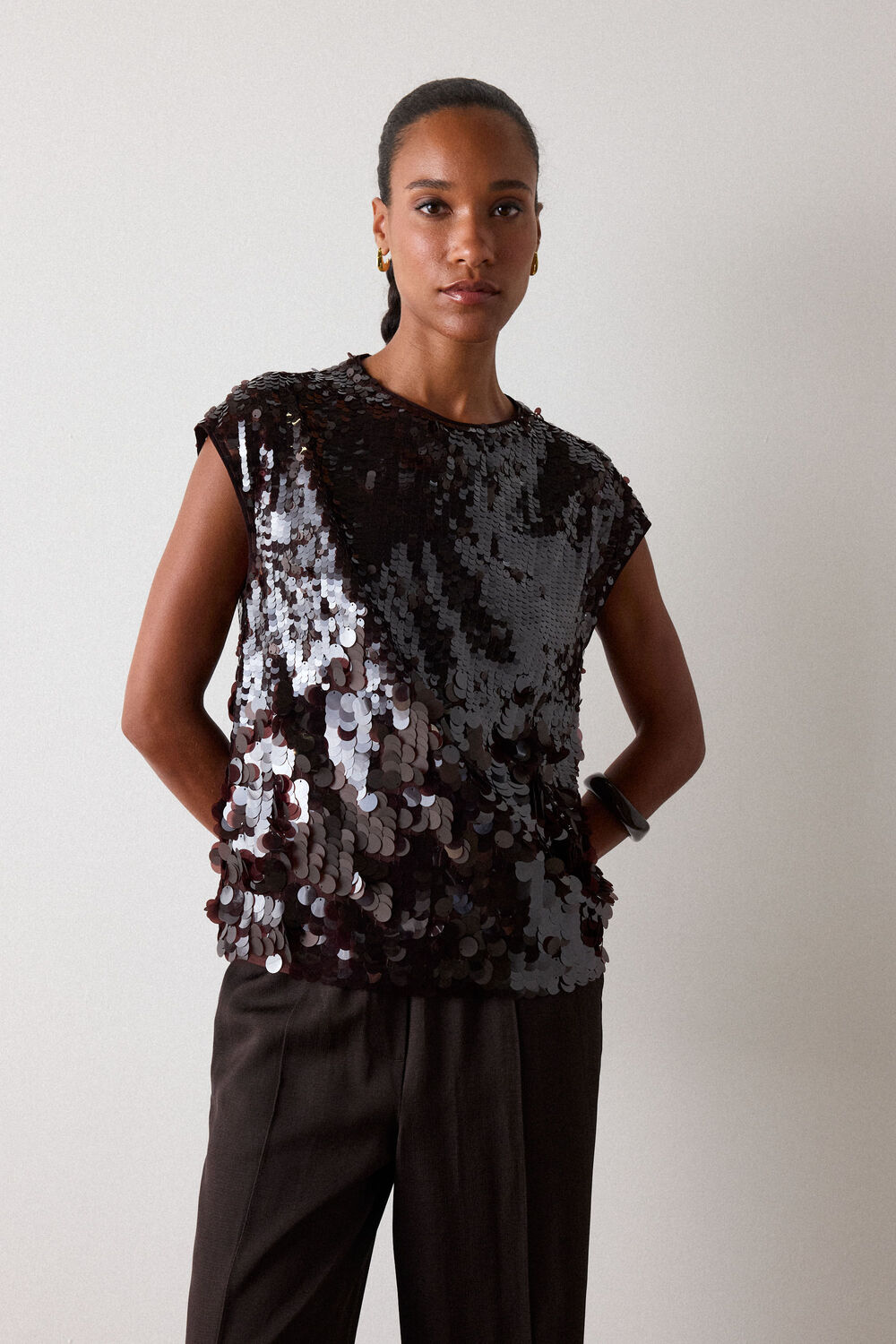 Degrade Sequin Cap Sleeve Top