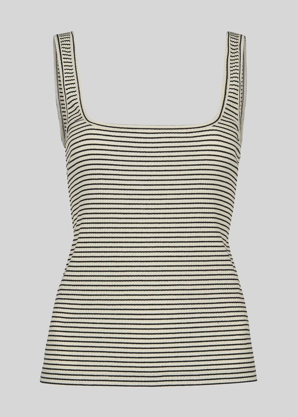 Square Neck Stripe Rib Cami White/Multi