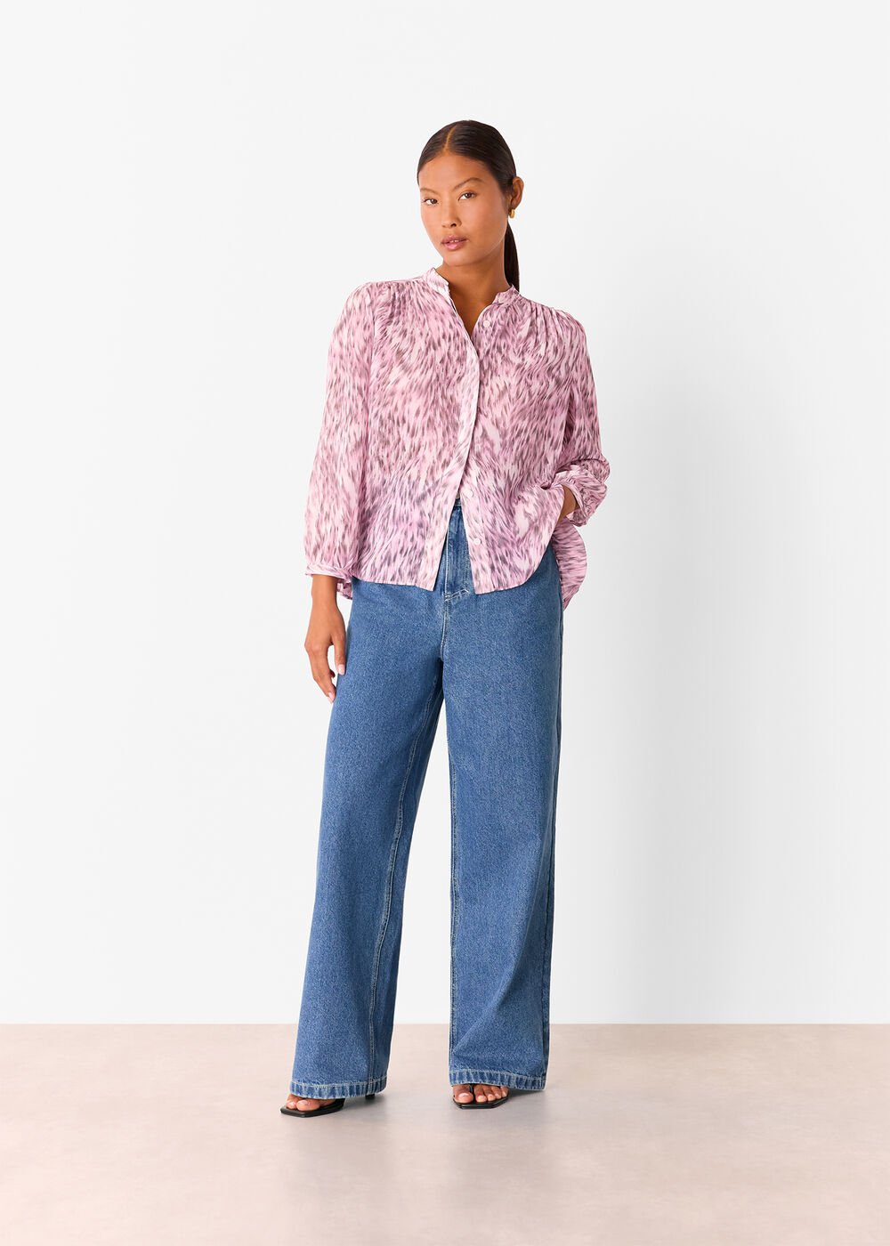 Petite Leopard Pleat Detail Shirt