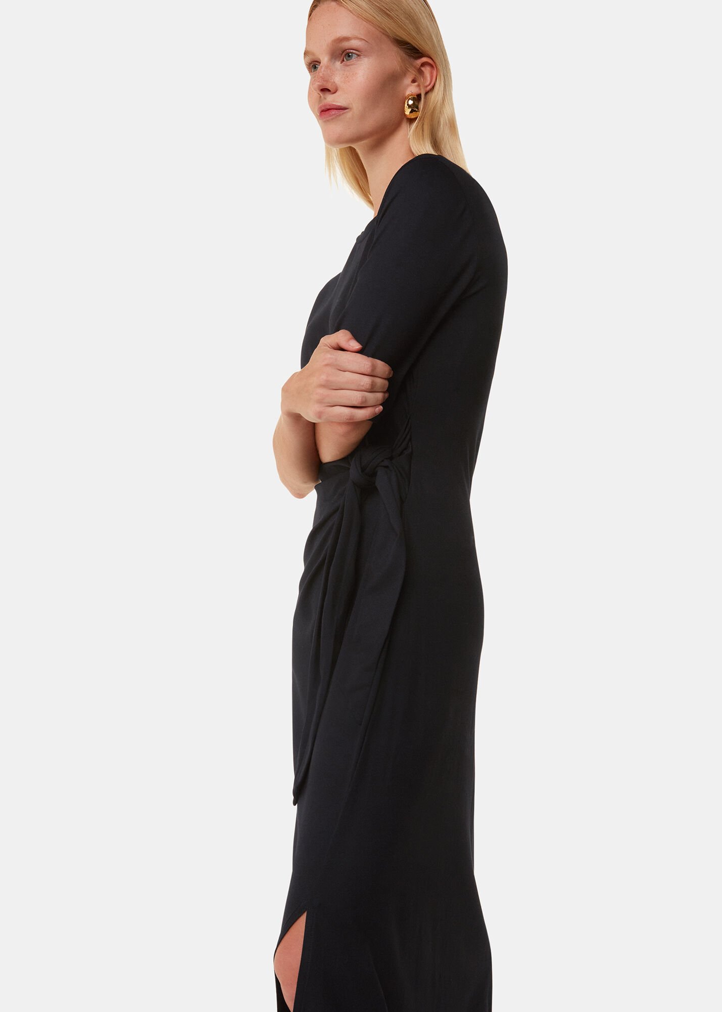 Black Twist Front Jersey Dress