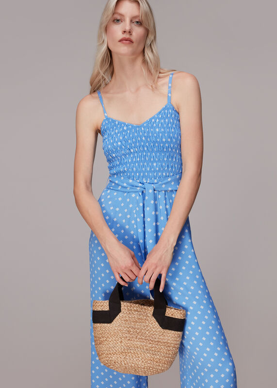 Rounded Leaf Shirred Jumpsuit