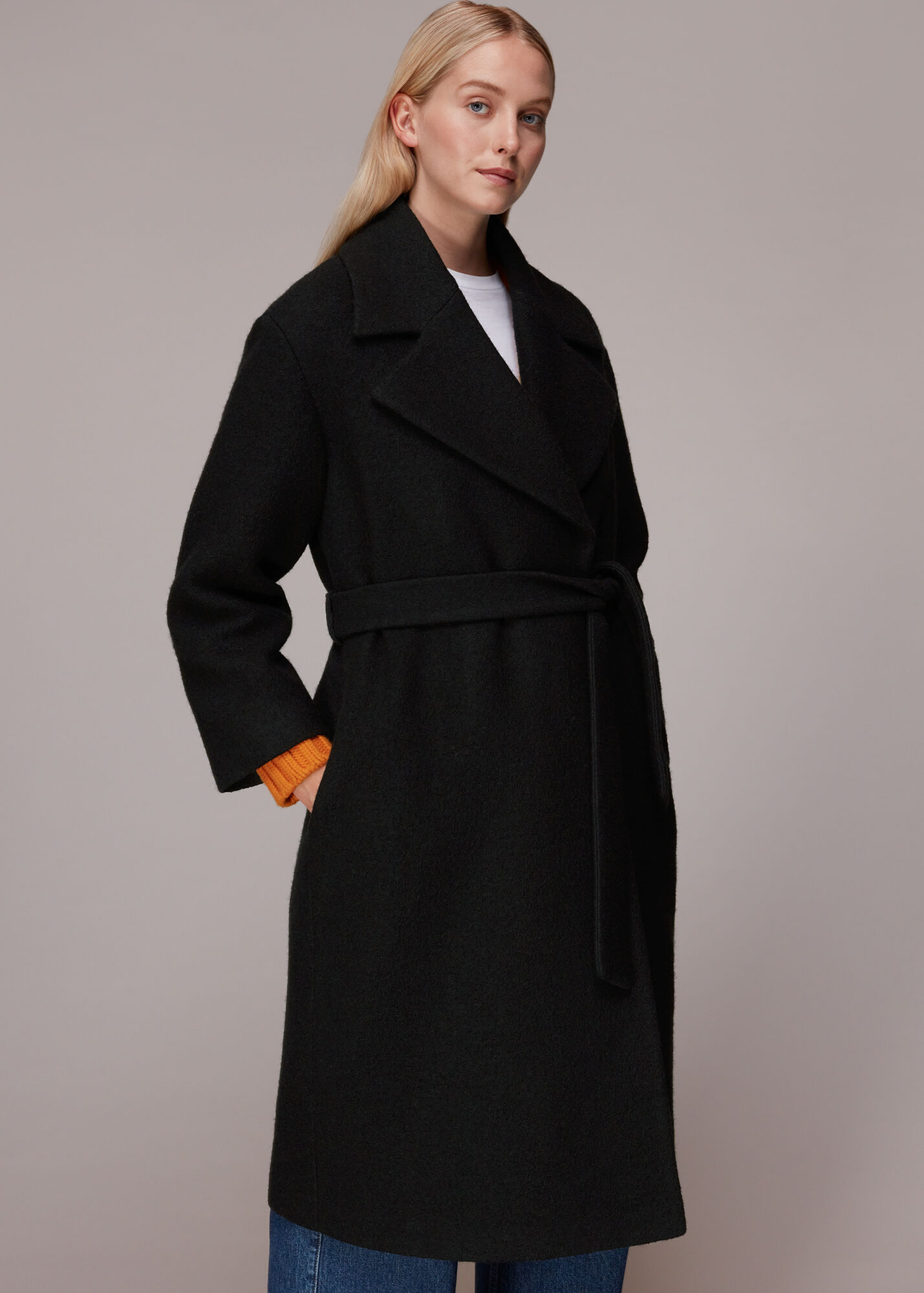 Black Lorna Wrap Wool Coat WHISTLES