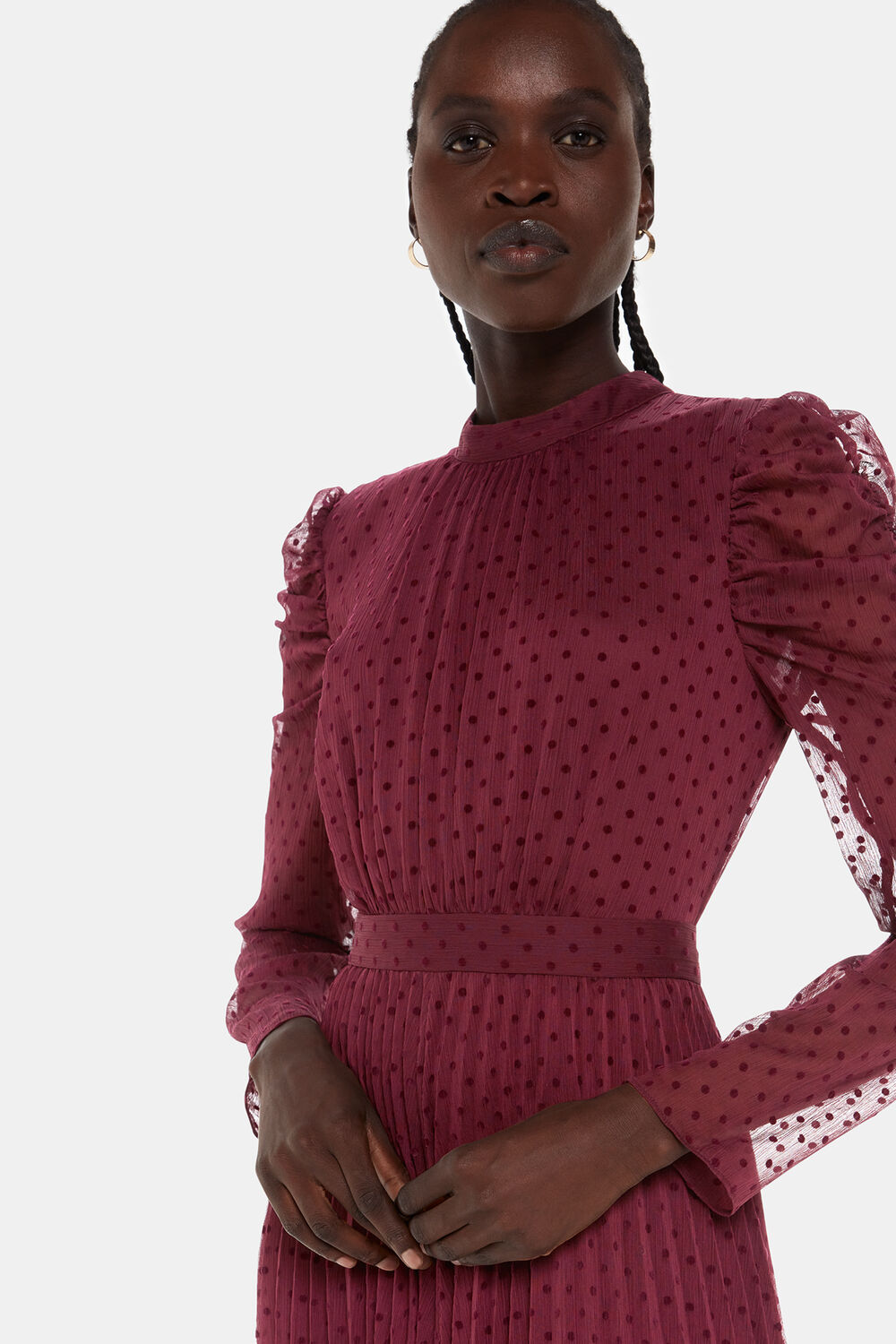 Burgundy Dobby Velvet Celia Dress