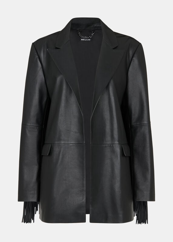 Black Gia Leather Fringed Jacket