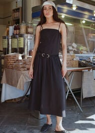 Linen Blend Waisted Midi Dress