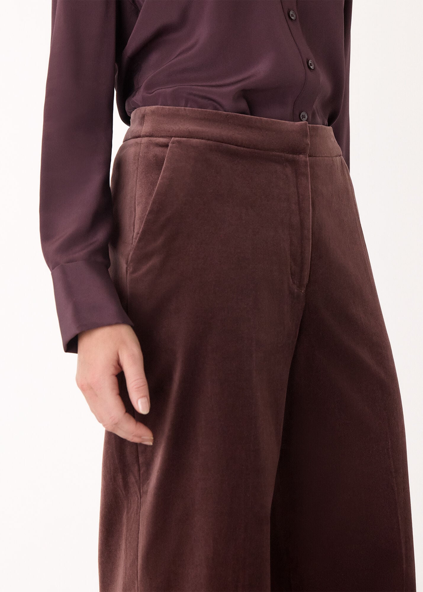 Brown Velvet Straight Leg Trouser | WHISTLES | Whistles UK |