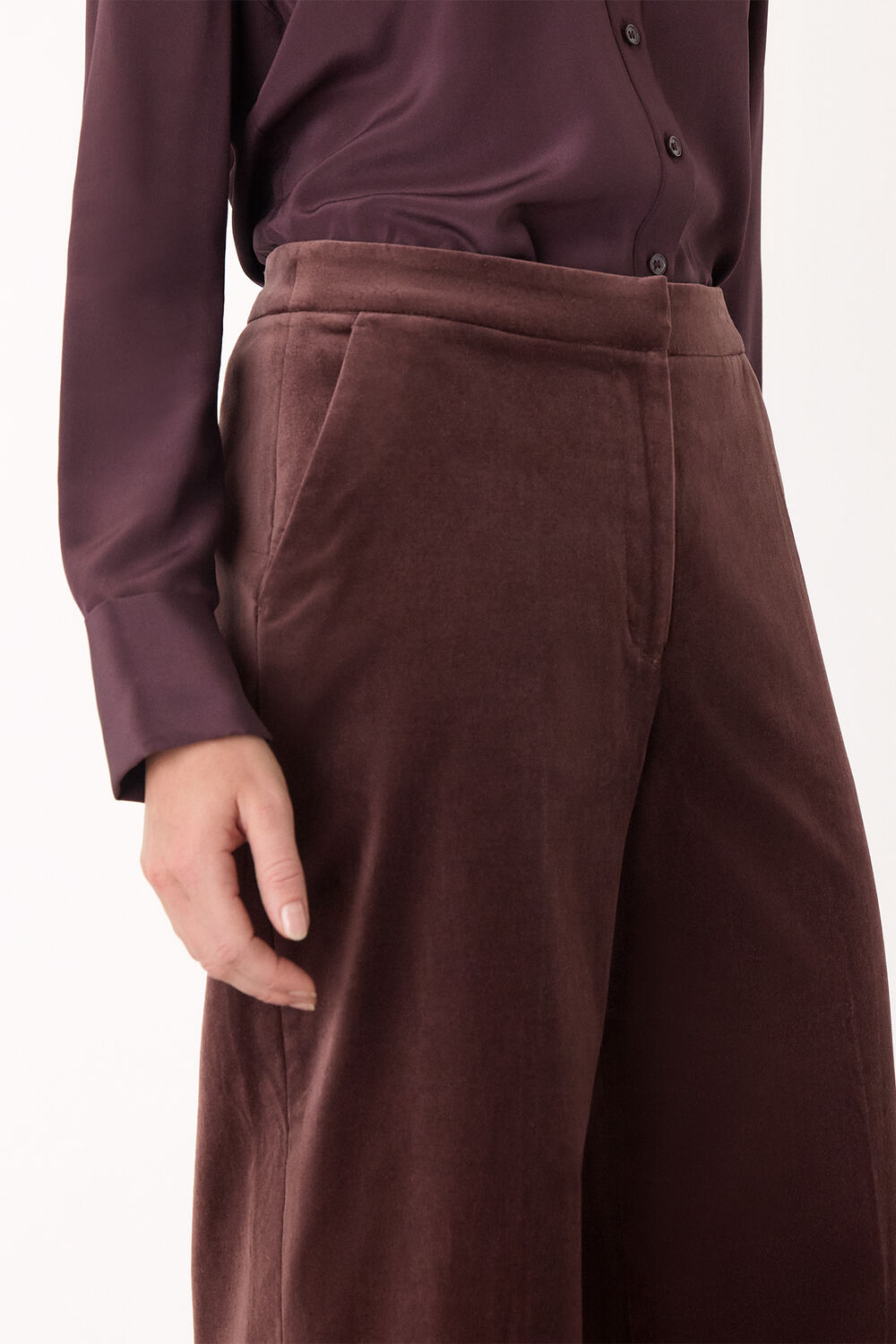 Brown Velvet Straight Leg Trouser