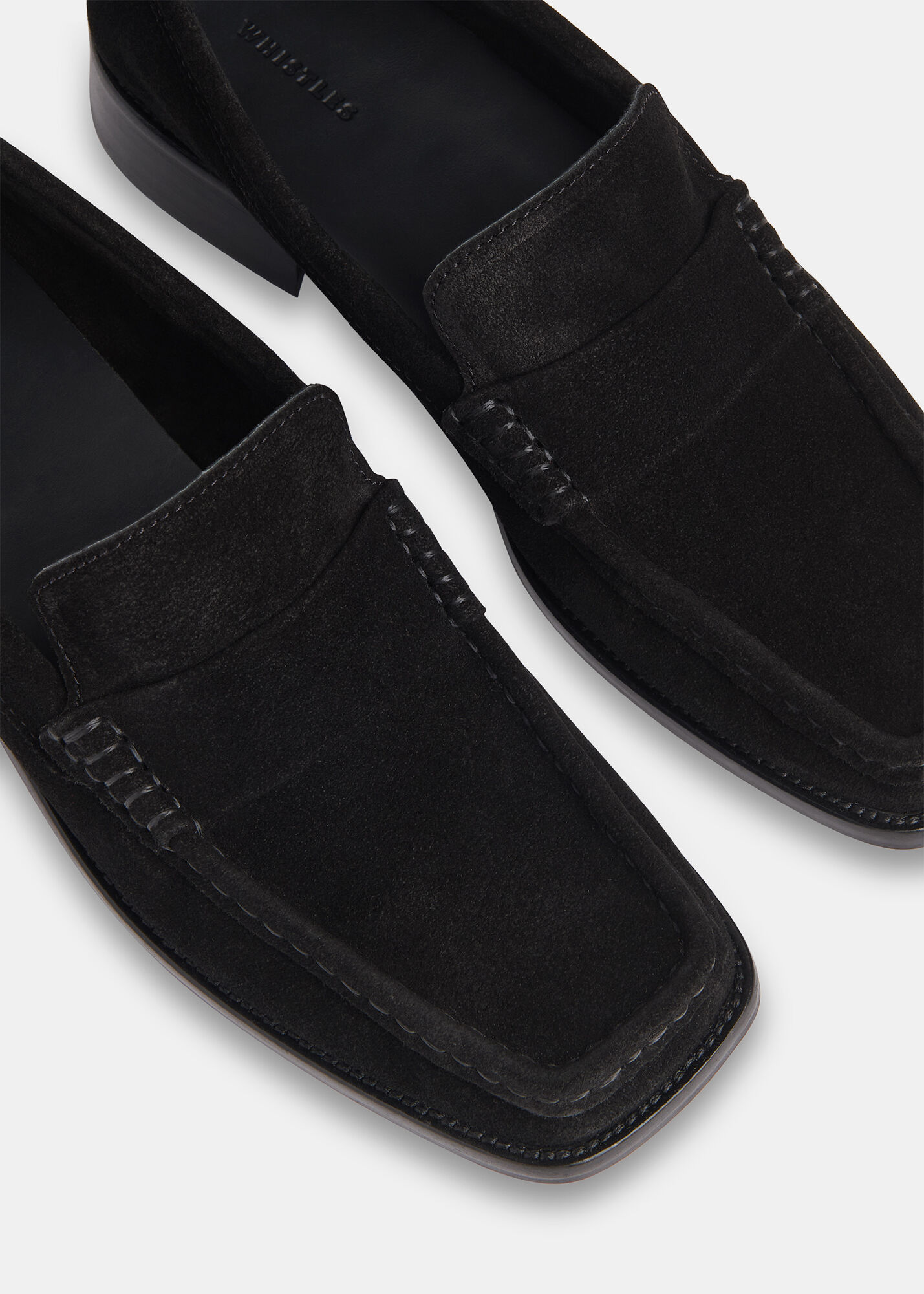 Black Mora Suede Square Toe Loafer | WHISTLES | Whistles US |