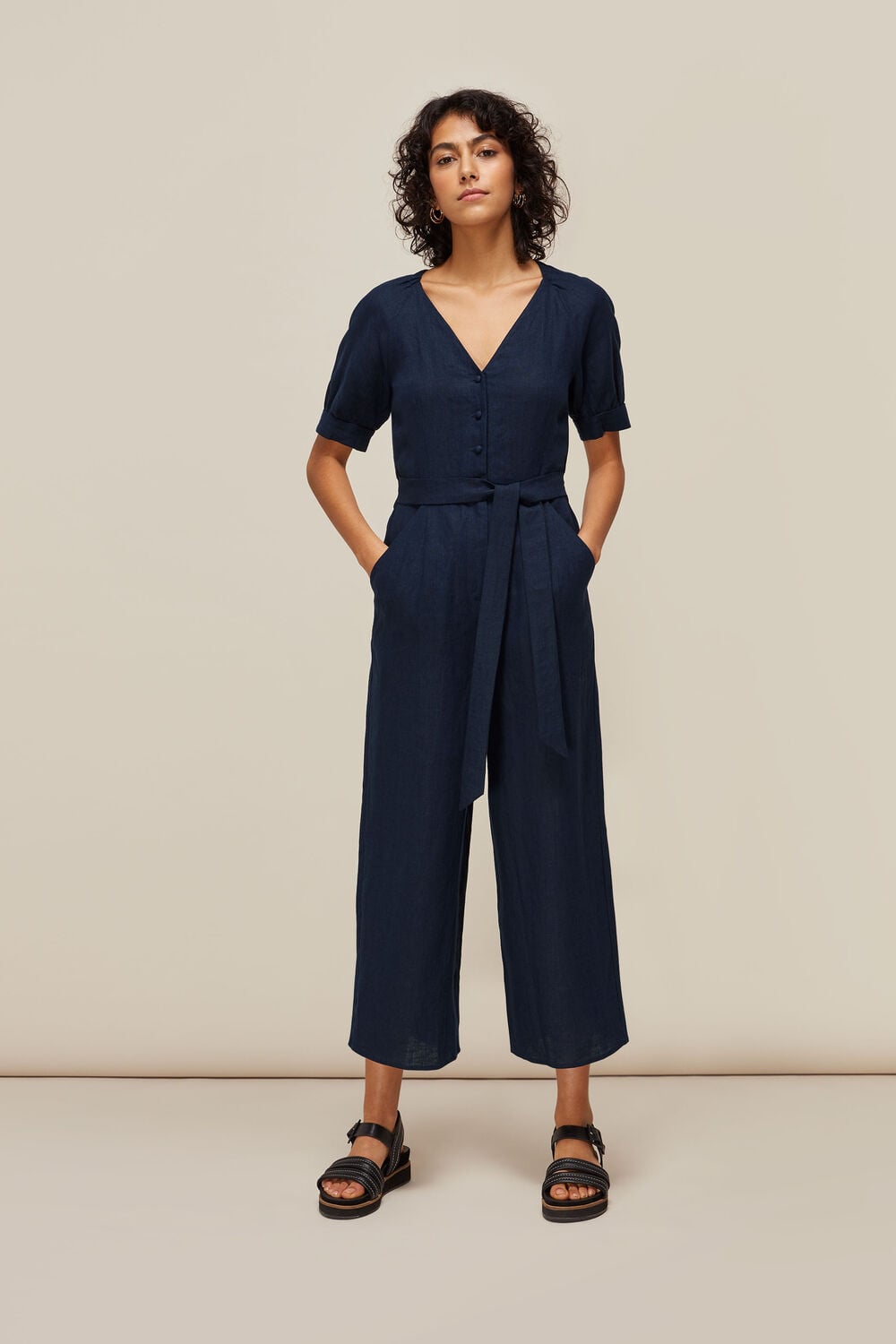 Nora Linen Jumpsuit Navy