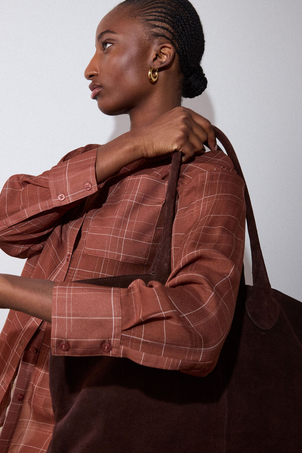 Brown Etched Check Sheer Shirt