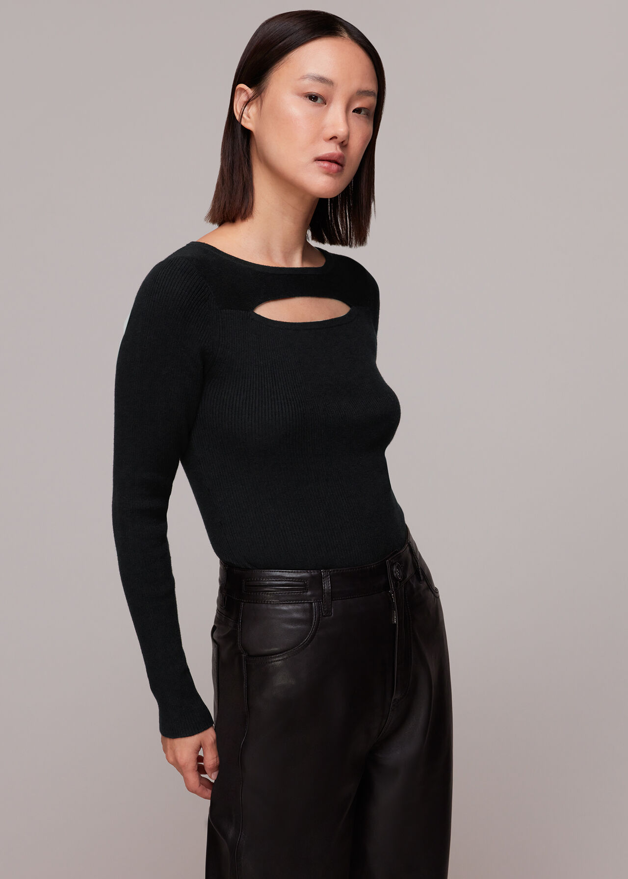Black Cut Out Detail Knit | WHISTLES | Whistles ROW