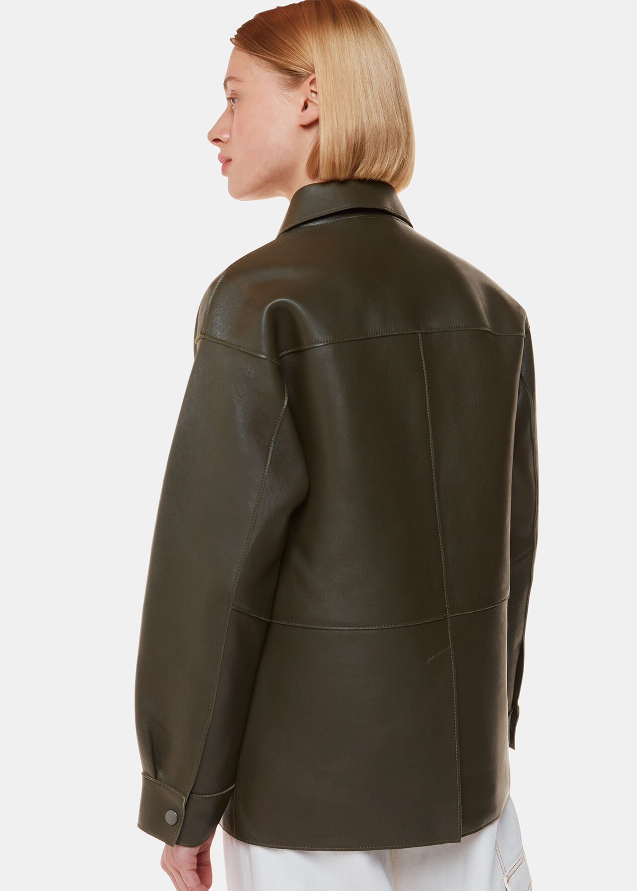 Khaki Clean Bonded Leather Jacket WHISTLES Whistles US