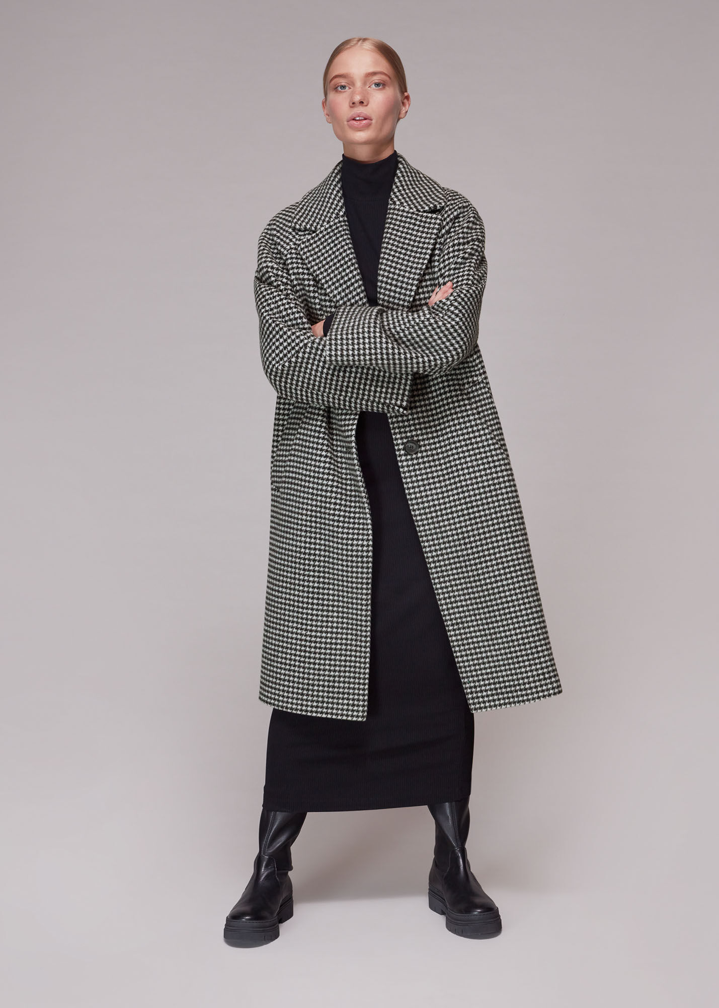 Black And White Mini Check Cocoon Coat | WHISTLES | Whistles Black And White Mini Check Cocoon Coat | WHISTLES | Whistles