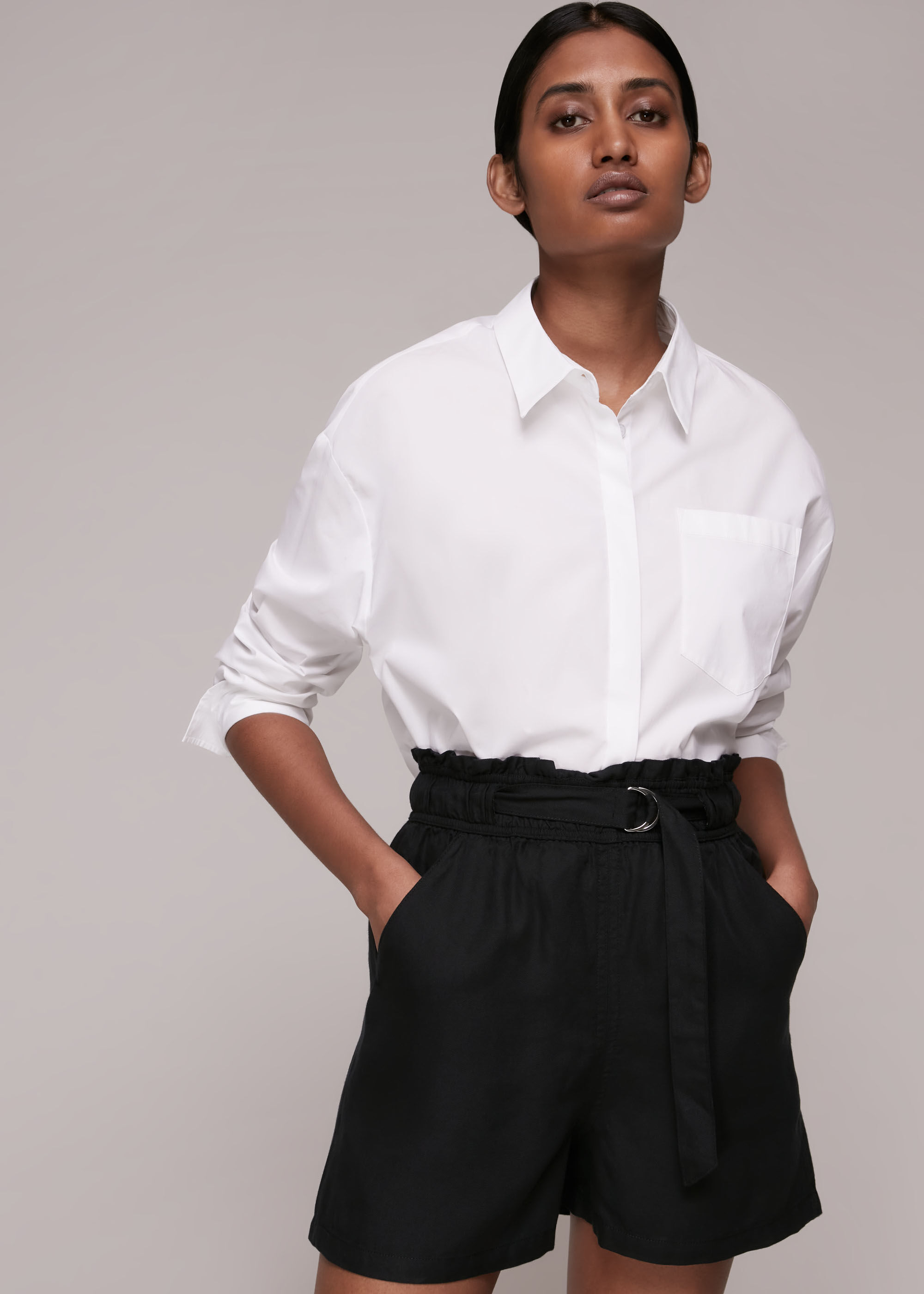 Black on sale belted shorts