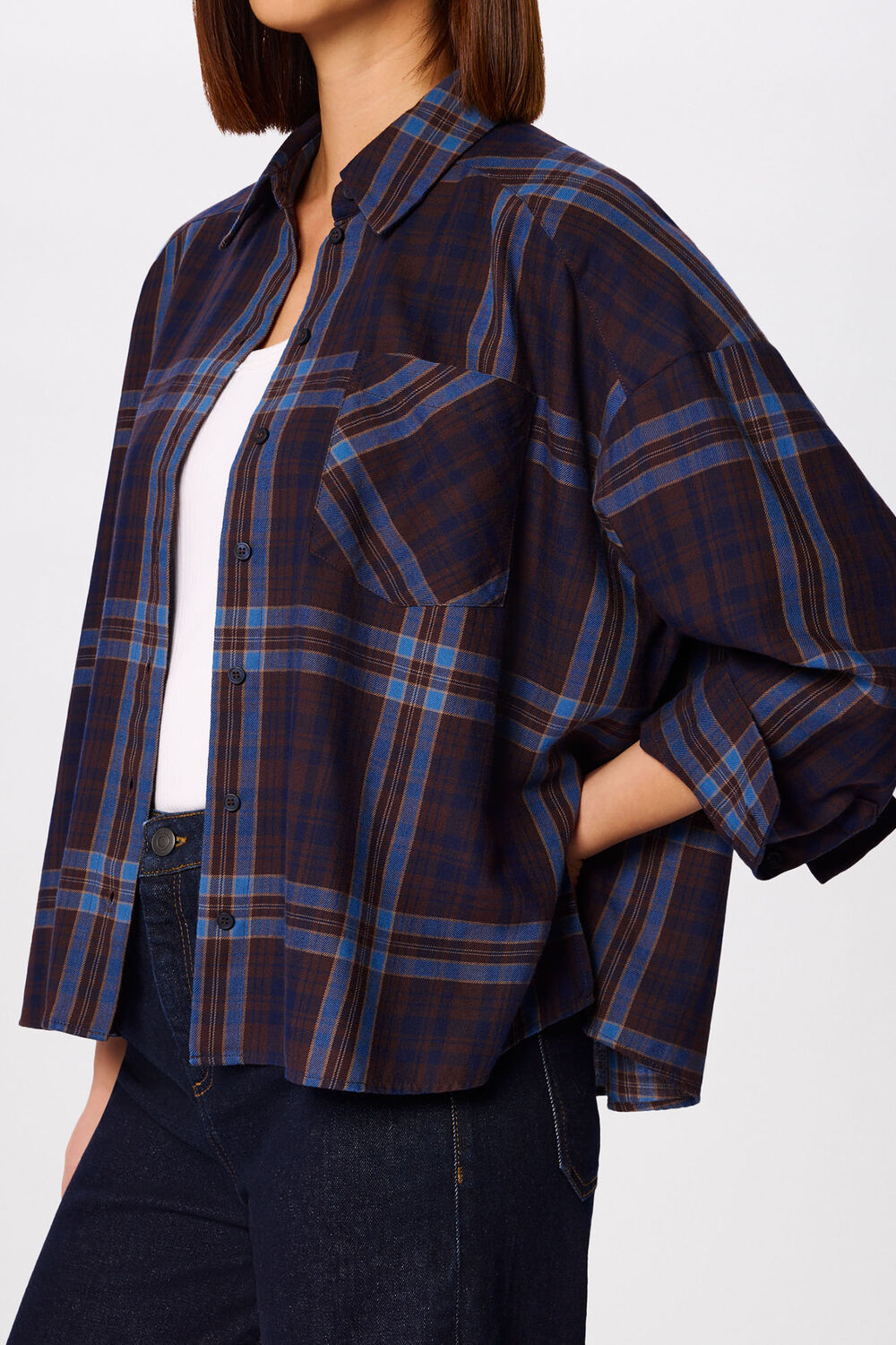 Blue Checked Brushed Cotton Shirt