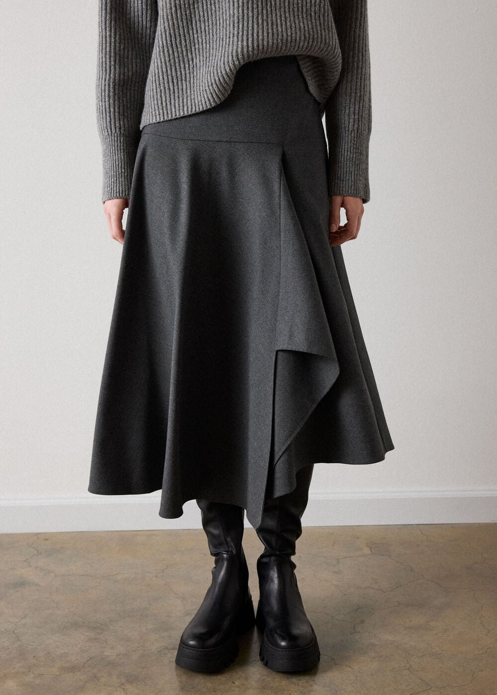 Petite Draped Asymmetric Midi Skirt